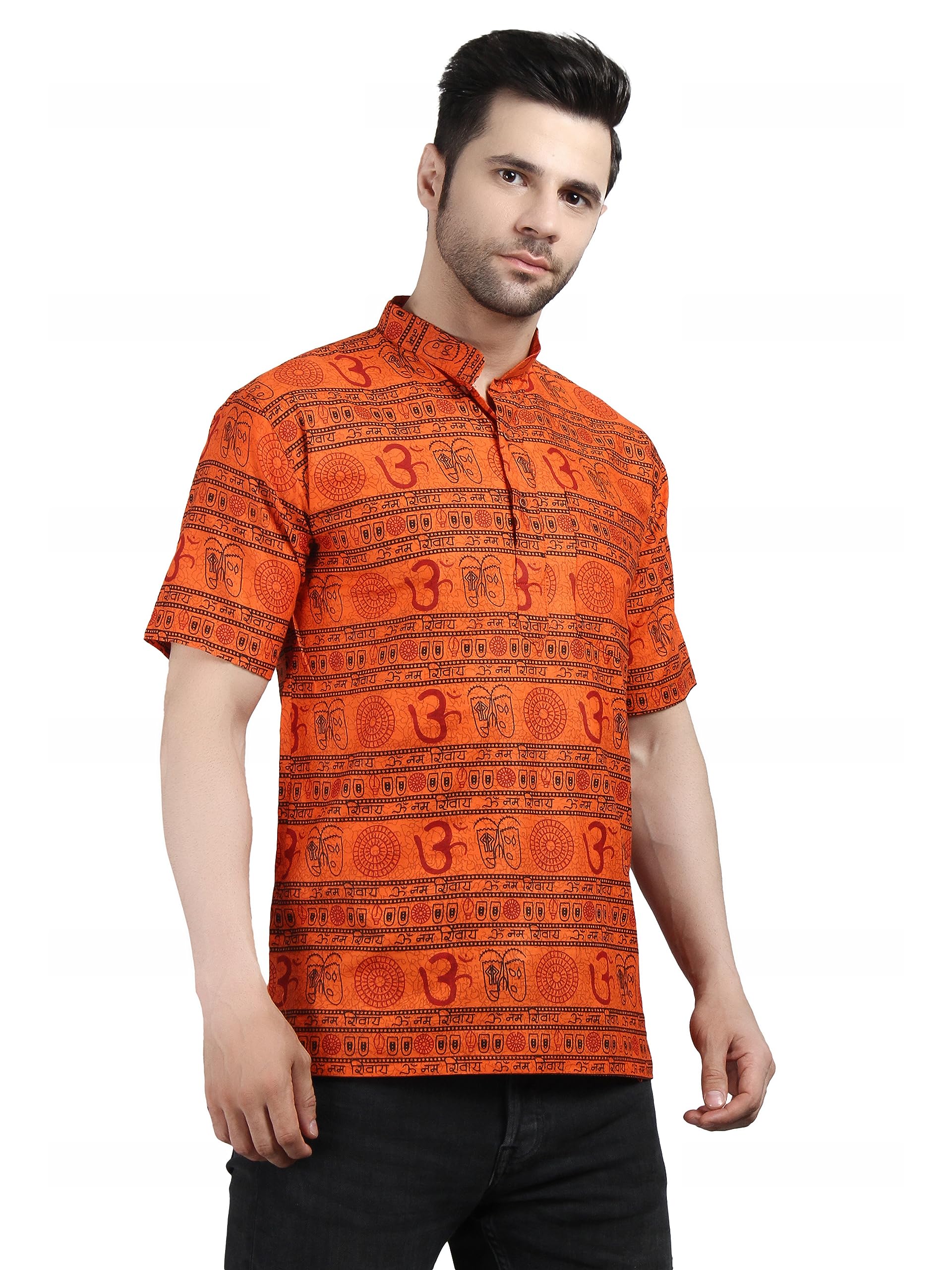 Men's Half Sleeve Om Printed Kurta - Pure Cotton Ethnic Wear for a Stylish Look-picture-42