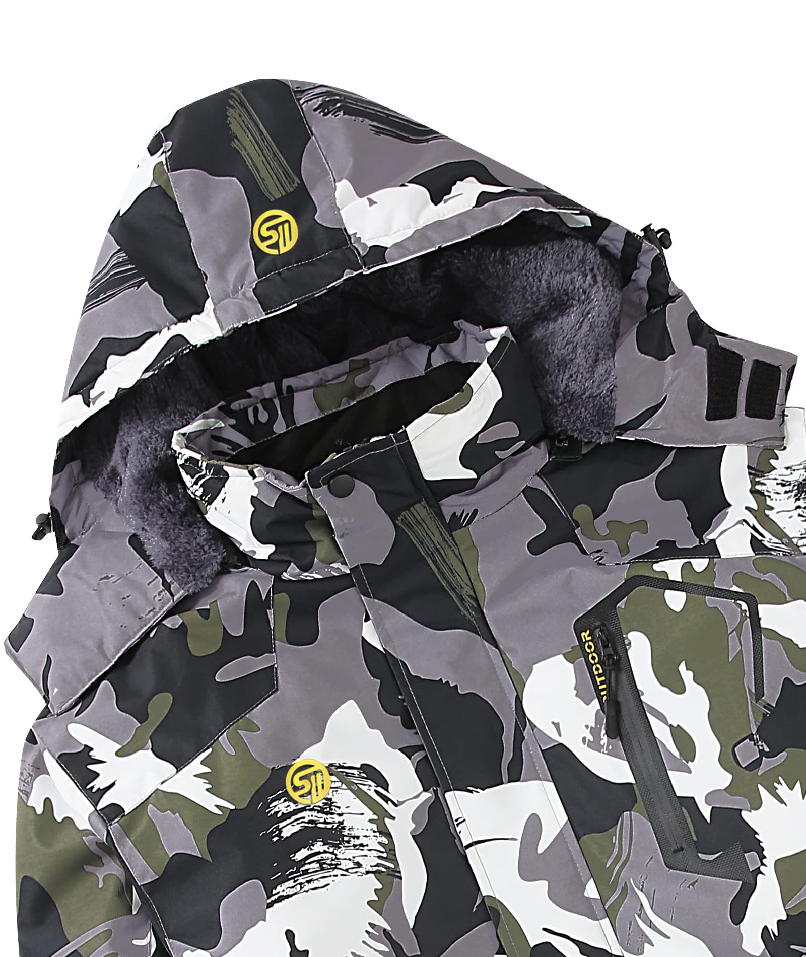 SwissWell Giacca da sci da uomo Giacca in pile spesso impermeabile Giacca a vento foderata calda Giacca con cappuccio staccabile con tasche multiple