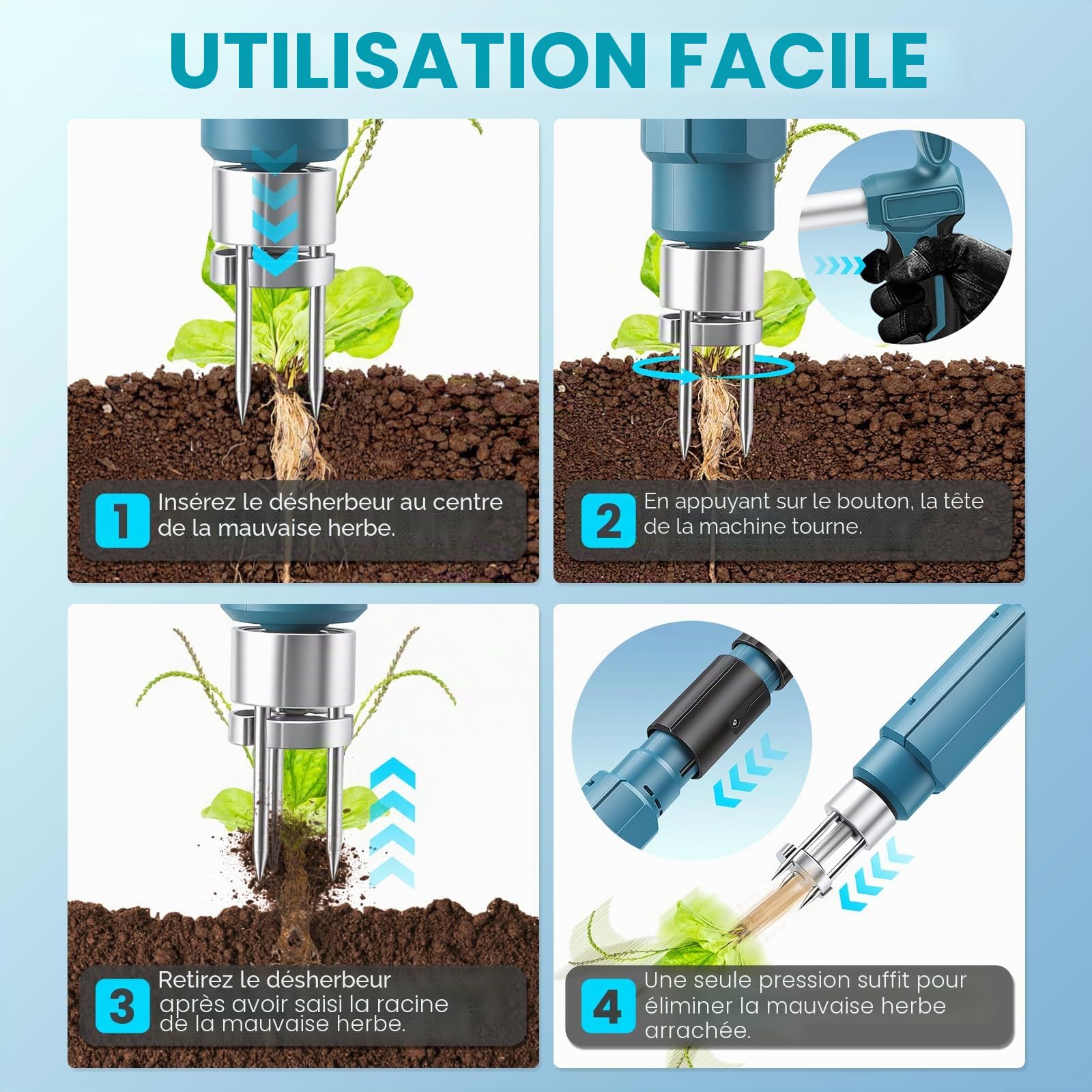 Désherbeur Électrique Compatible Makita 18 V, 77–95 cm Télescopique Réglable Arrache Pissenlit avec 3 Griffes Inoxydable, Arrache Mauvaise Herbe, Outil pour Desherber(sans Batterie)