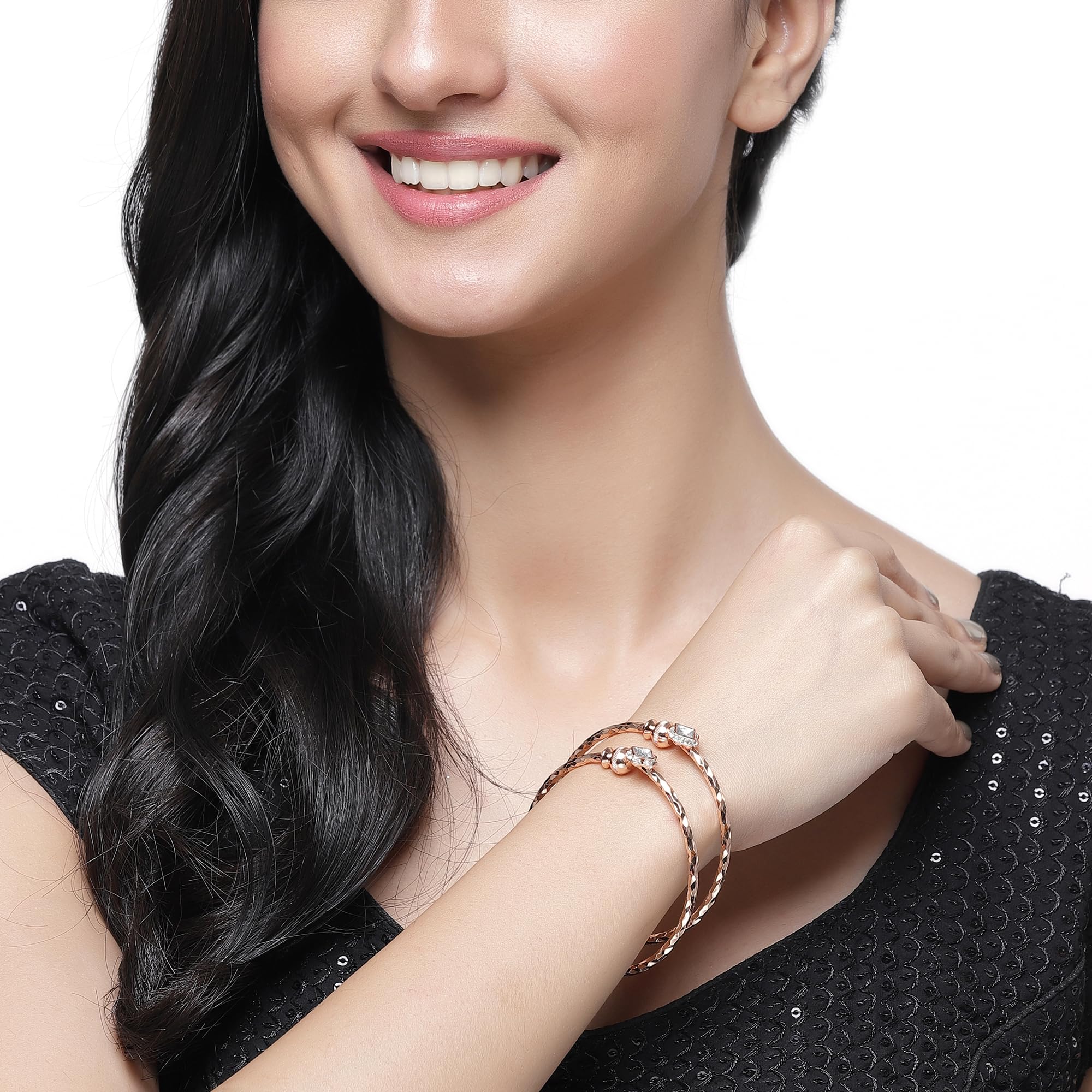 Rose Gold-Plated Peacock Kada Bracelets Set