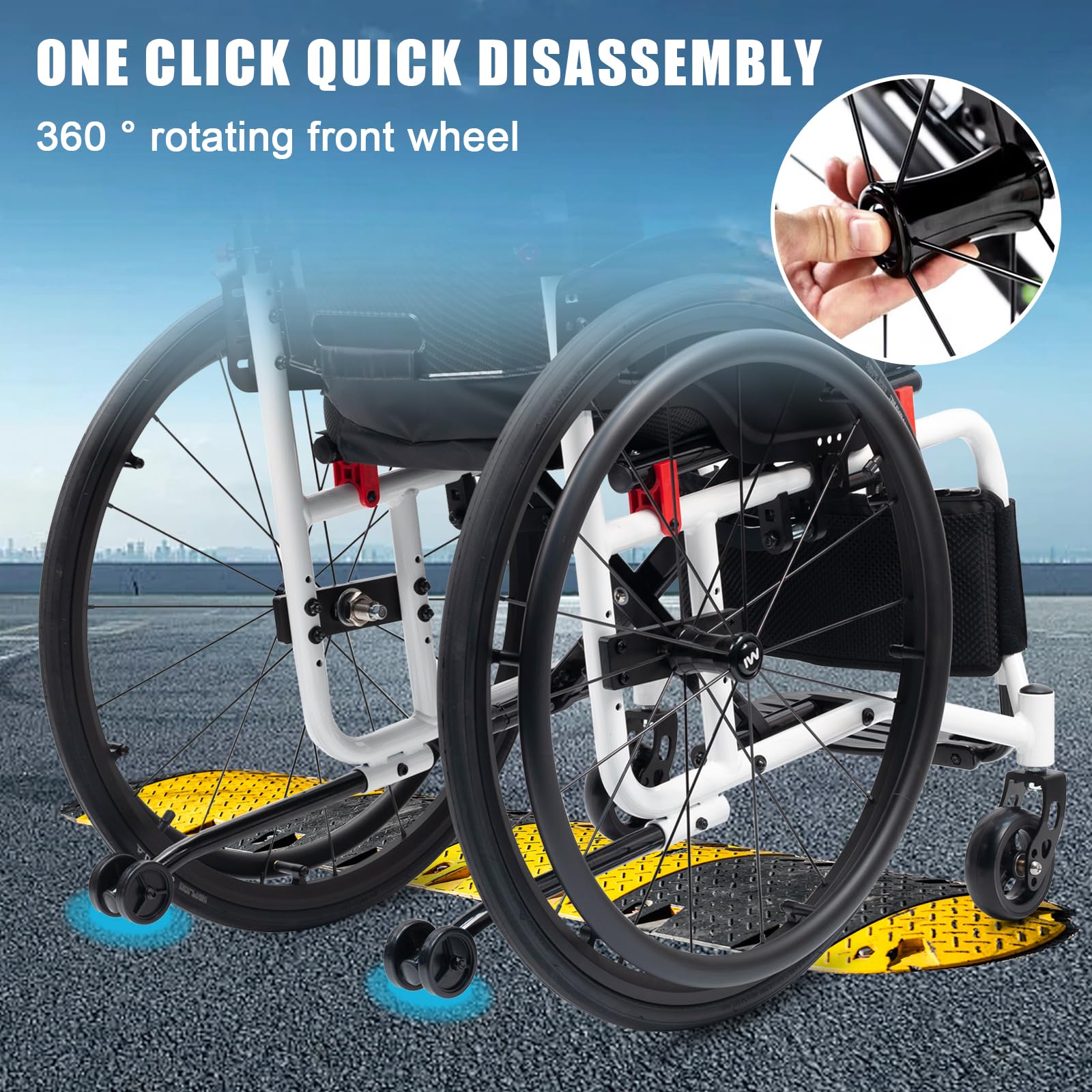 Rotelle Pieghevole, Sedia a Rotelle Leggera Sportiva, Sedia a rotelle Manuale semovente,Sedia a rotelle in Lega di Alluminio,Ruote Estraibili con Un Solo Pulsante(Seat Width 40cm/15.7in,B)