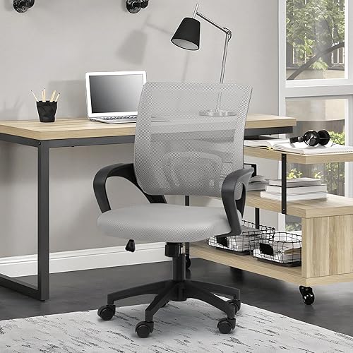 Miniatura 46 de MoNiBloom Silla de oficina de malla para el hogar, silla giratoria ergonómica con respaldo medio con asiento acolchado y reposabrazos, capacidad de