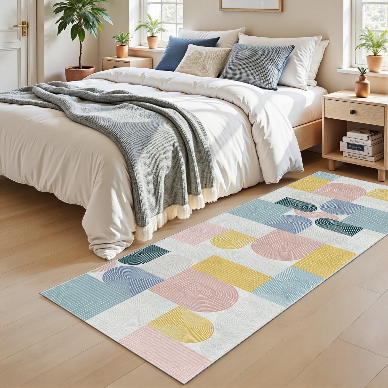 Flur Läufer - Bunt Bogenmuster Teppich Lang, Modern Geometrisch