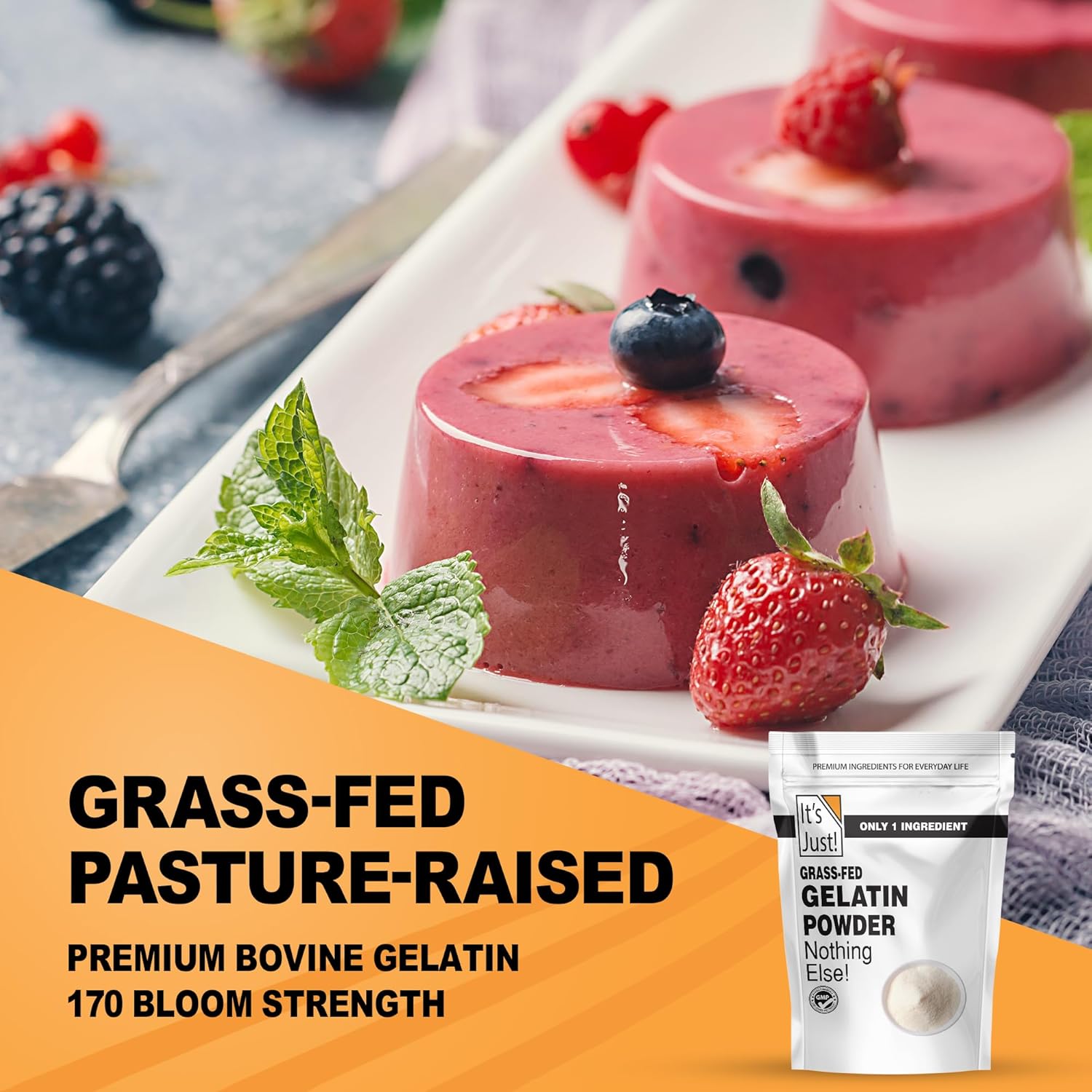 It's Just - 100% Gelatin Powder (2lb) Unflavored, Heavy Metal Tested, Grass-Fed Bovine (Beef) Source, Non-GMO, Keto Friendy, Perfect for Marshmallows, Gummies, Desserts, 32oz - Image 3