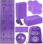 Foldable Yoga Mat Set for Women Including Thin Non Slip Yoga Mat with Bag,Yoga Blocks 2 Pack with Strap, Knee Pads,Pilates Ball,Pilates & Yoga Kit for Beginners For Home Workouts, Outdoor, Travel