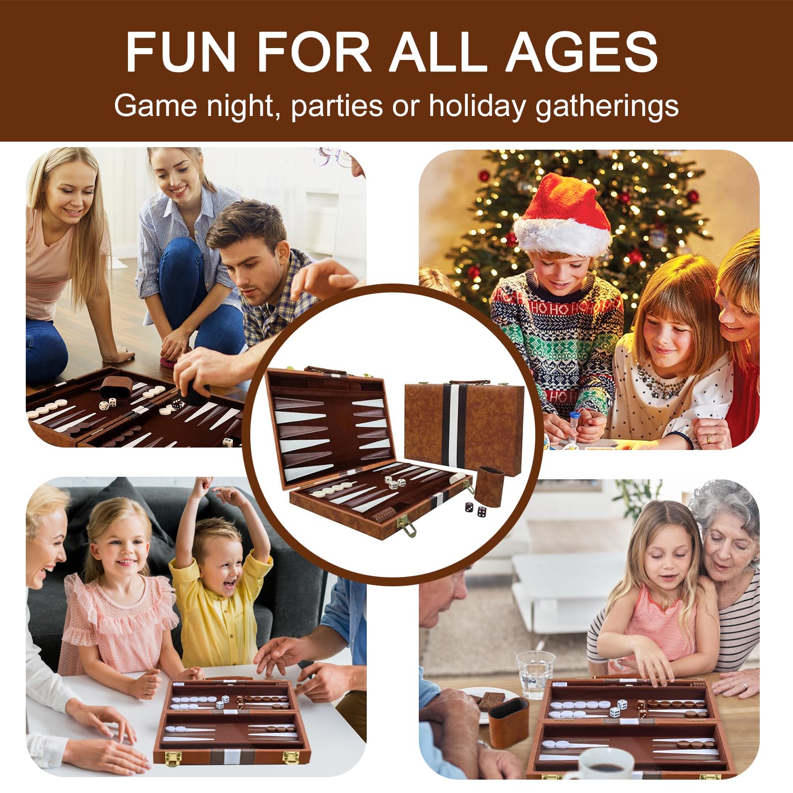Backgammon Jeu de société classique pour 2 joueurs avec étui en cuir de qualité supérieure, portable et ensembles de voyage de backgammon pour adultes et enfants (45,7 cm)