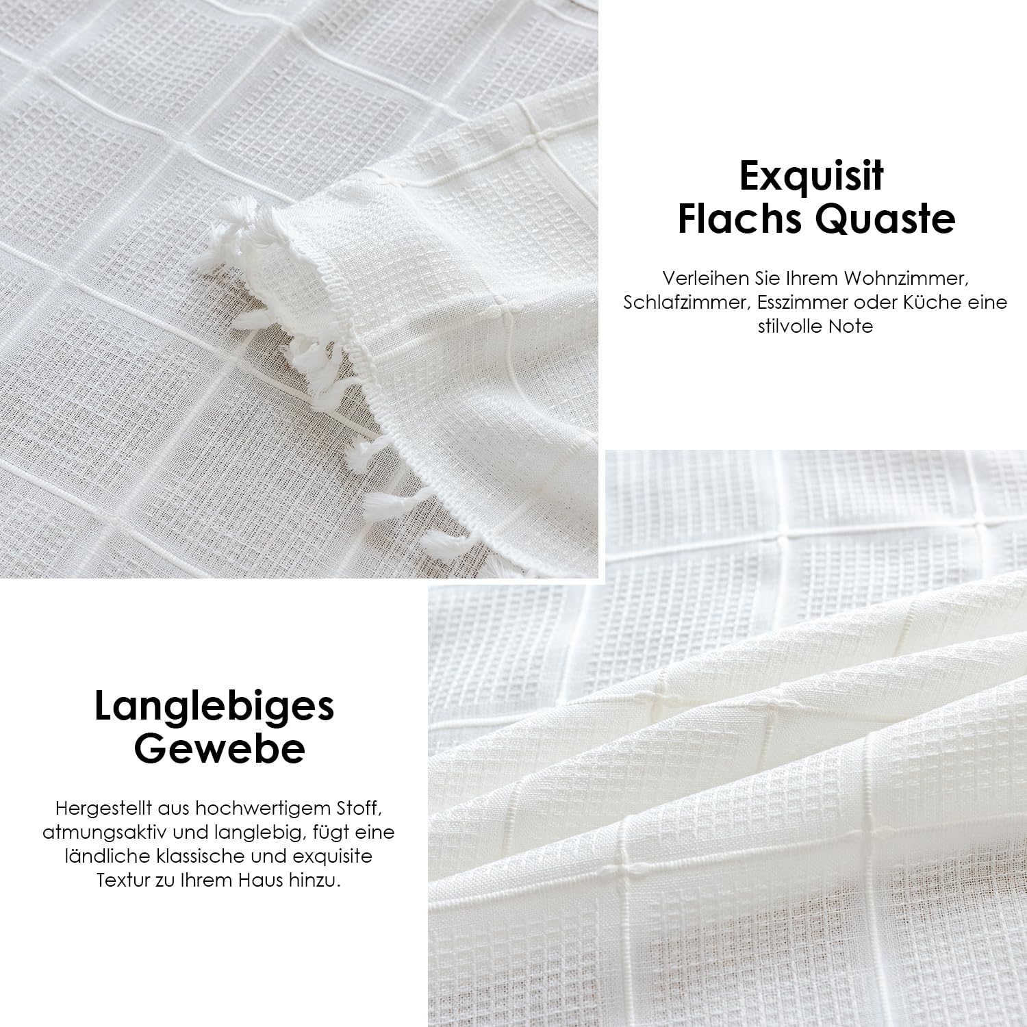 Tende in lino beige con nappe ricamate, stile country vintage, per camera da letto e soggiorno, 1 pezzo, 132 x 120 cm (larghezza x altezza)