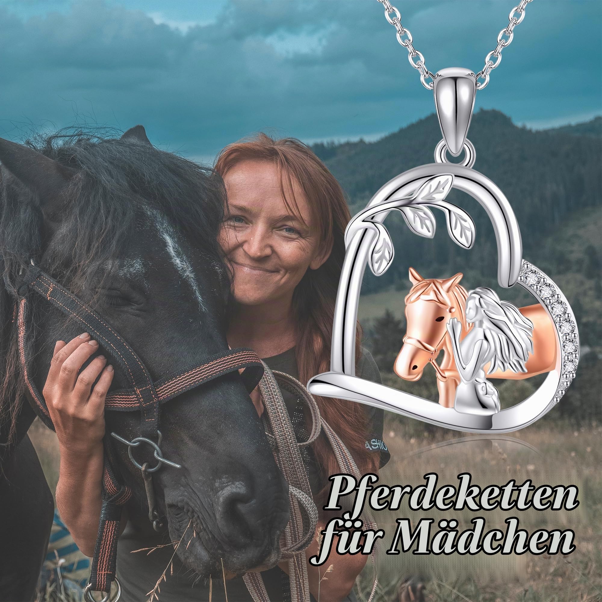 JERWLI Pferd Kette 925 Sterling Silber Pferd Anhänger Halskette Pferd Schmuck Geschenke for Damen Frauen Mädchen Pferde Liebhaber