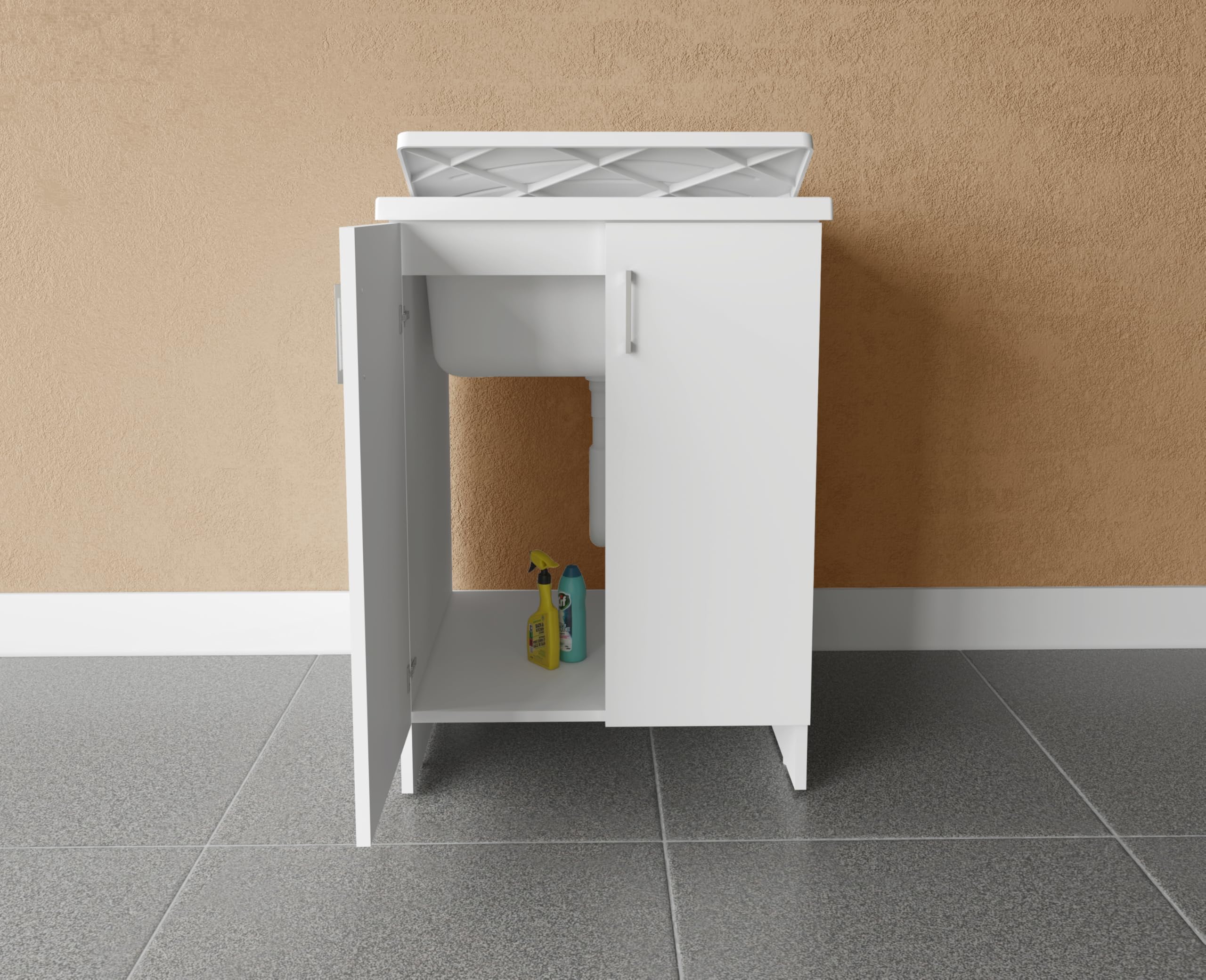 Negrari, Lavatoio Lavapanni in Nobilitato, Kit di montaggio, Vasca resistente agli acidi, Kit di scarico incluso, Interno e Esterno, L60 x P50 x H85 cm, Bianco