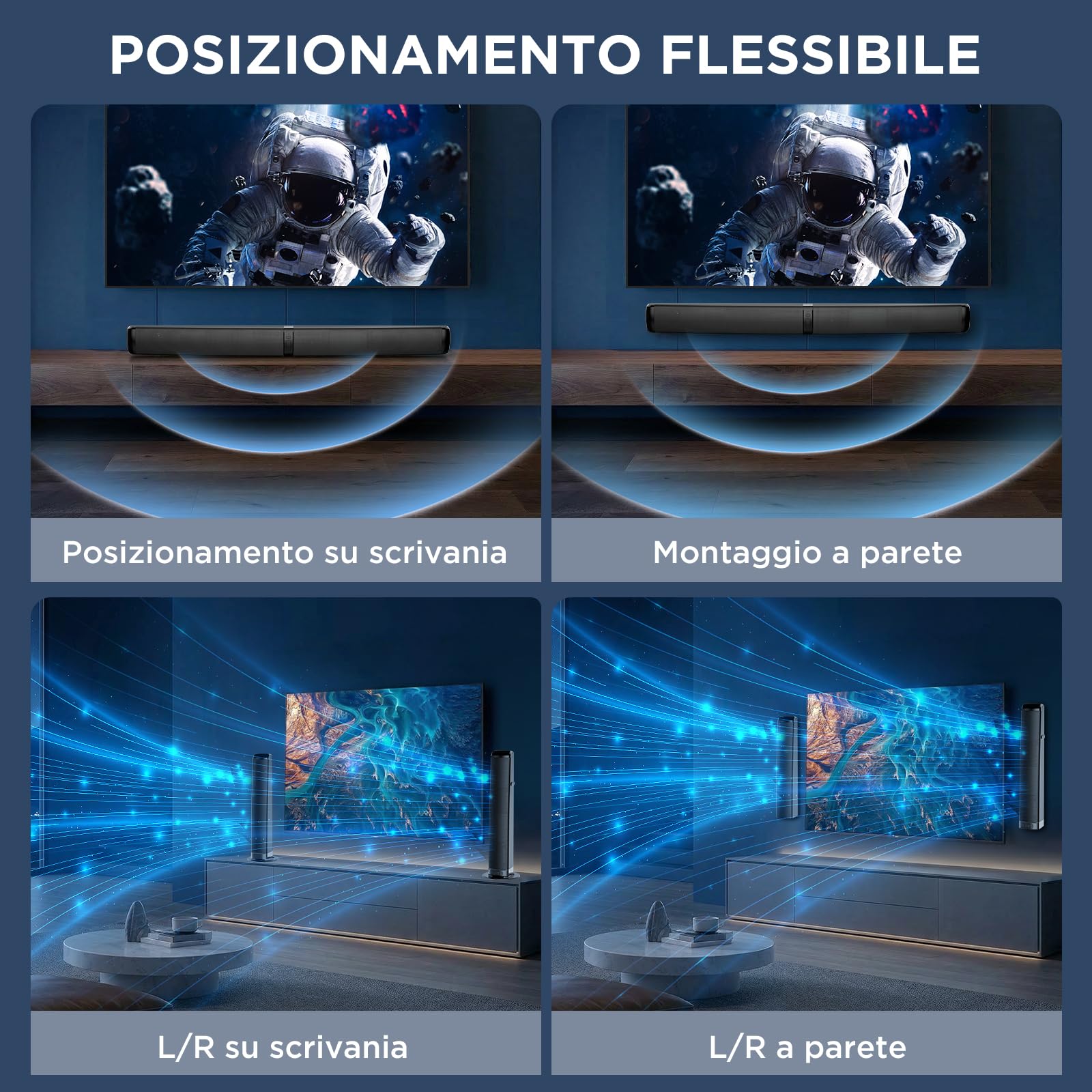 GarageRock Soundbar per Smart TV, versione aggiornata 2026 da 90 W, altoparlante TV con Bluetooth 5.3, ARC/ottico/AUX, design 2 in 1 staccabile, sistema home theater per TV/PC/proiettori