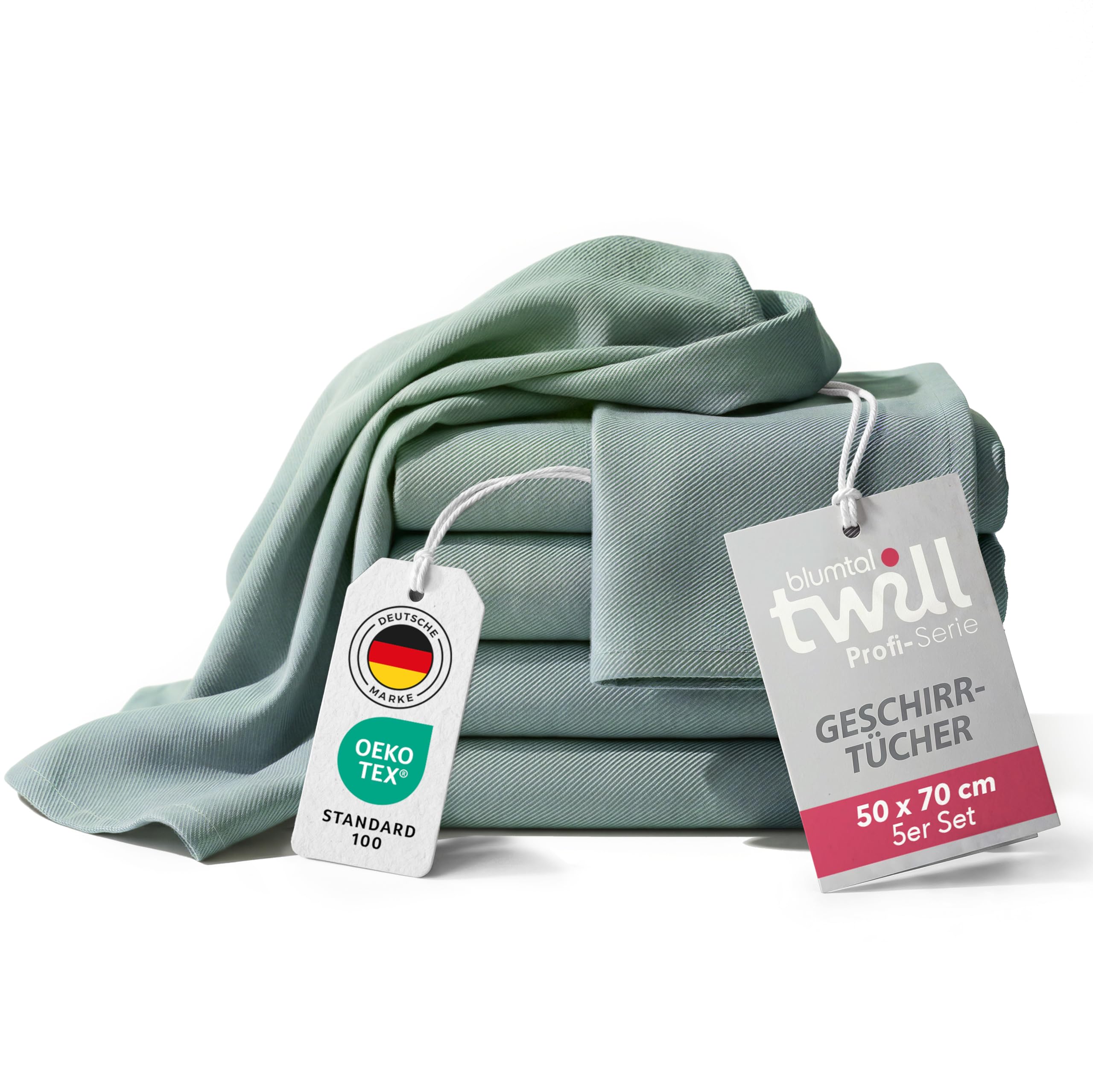Blumtal 5er Set Premium Geschirrtücher Baumwolle 50x70 cm - Ultra saugstarke Geschirrhandtücher Baumwolle - Oeko-Tex zert. - griffige Trockentücher Küche (230gsm) - Profi-Qualität - Geschirrtuch Grün