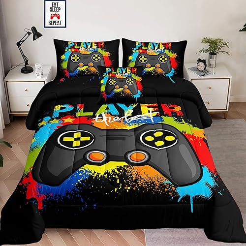 Miniatura 1 de Juego de ropa de cama de 6 piezas para videojuegos, juego de edredón para niños con sábana encimera, sábana bajera, fundas de almohada, funda de