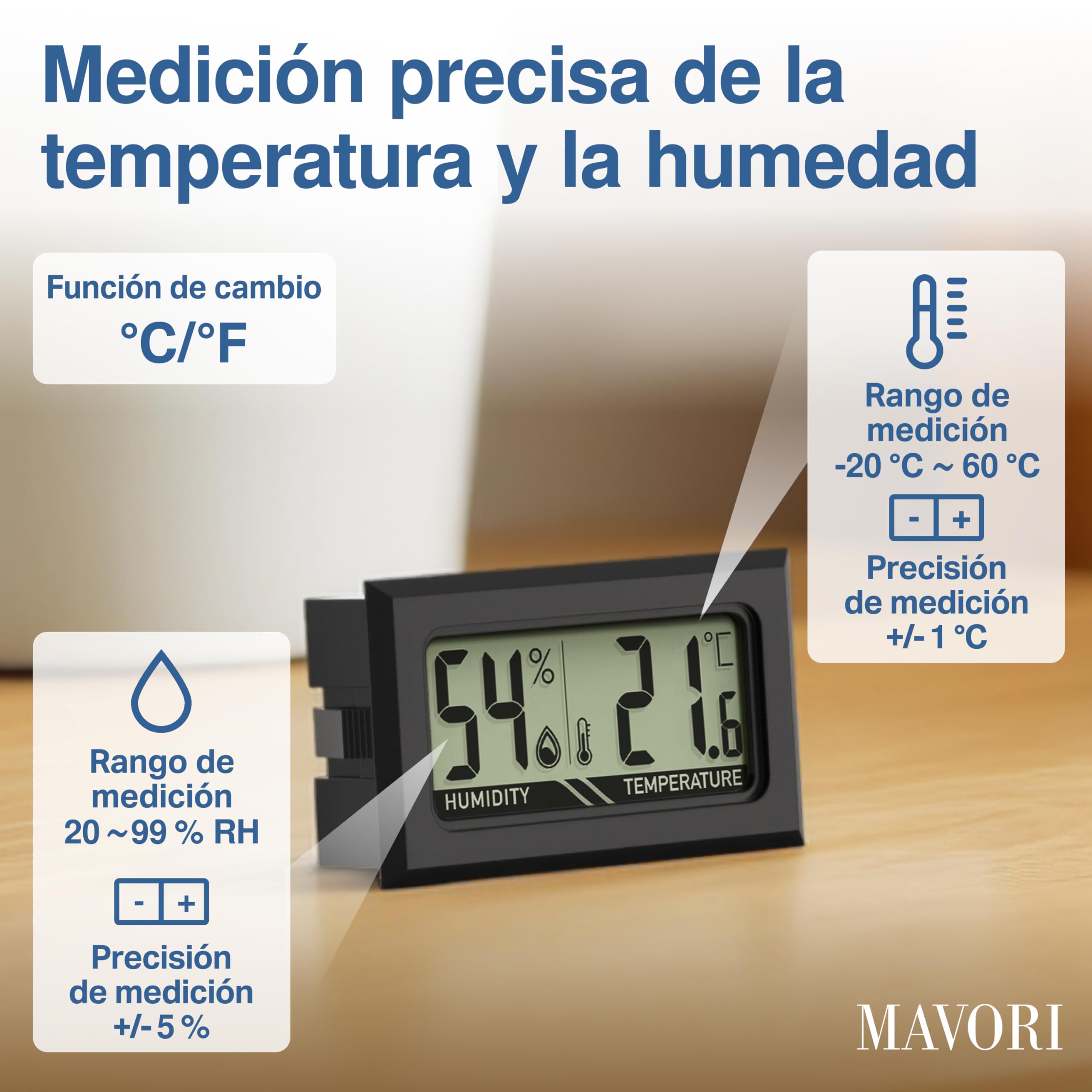 8 x Termohigrómetro mini digital - Medidor de temperatura y humedad 2 en 1 - Mini termómetro e hidrómetro de humedad digital - Lecturas precisas - Incluye pilas