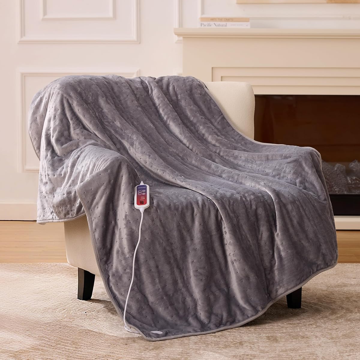 Heated Blanket Electric Throw 50"x60" Throw Size, Electric Blanket with 6 Heating Levels and 1-12 Hours Timer Auto Off, Soft Flannel Fleece Fast Heating Blanket, Overheat Protection, Machine Washable