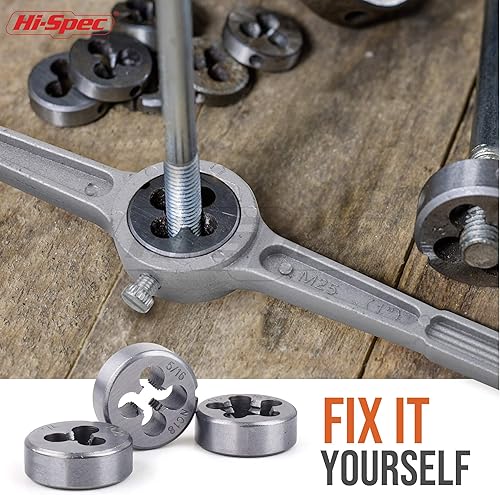 Miniatura 4 de Hi-Spec Juego de 39 piezas SAE y métricos de grifos y troqueles Juego completo de M3 a M12  4 a 12 pulgadas de herramientas finas y gruesas para