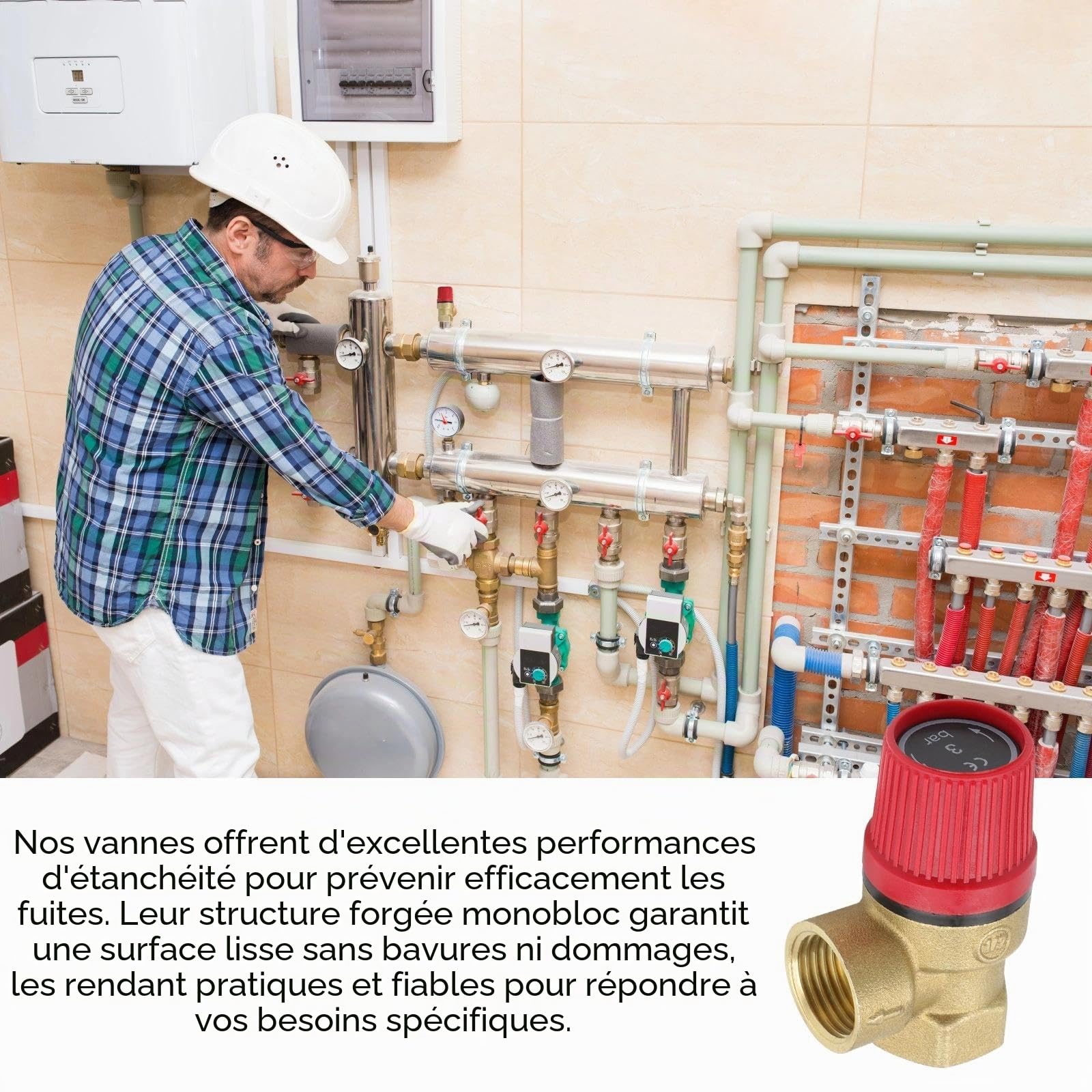Soupape de sécurité 1/2" 3 bar en laiton pour système de chauffage, chauffe-eau et chaudière, contrôle précis de la pression, anti-fuite, installation facile pour systèmes de chauffage