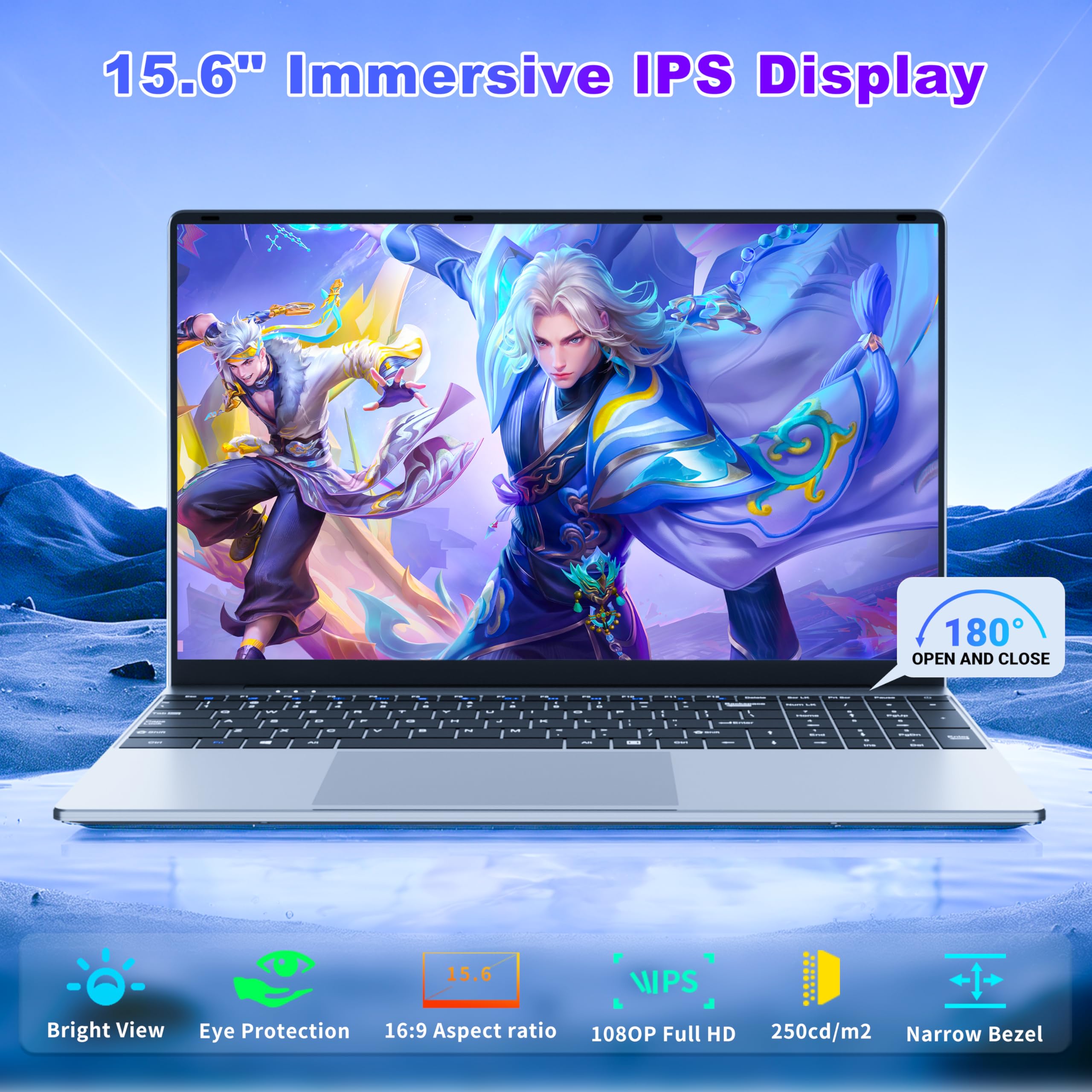 Ordinateur Portable 15.6" Full HD IPS, Core i5-7Y54 jusqu'à 3.2 GHz, 16 Go RAM SSD 512 Go, Win 11 + Office 365, PC Portable Clavier Rétroéclairé, Laptop WiFi 5, Bluetooth 4.2 Mini-HDMI USB 3.0