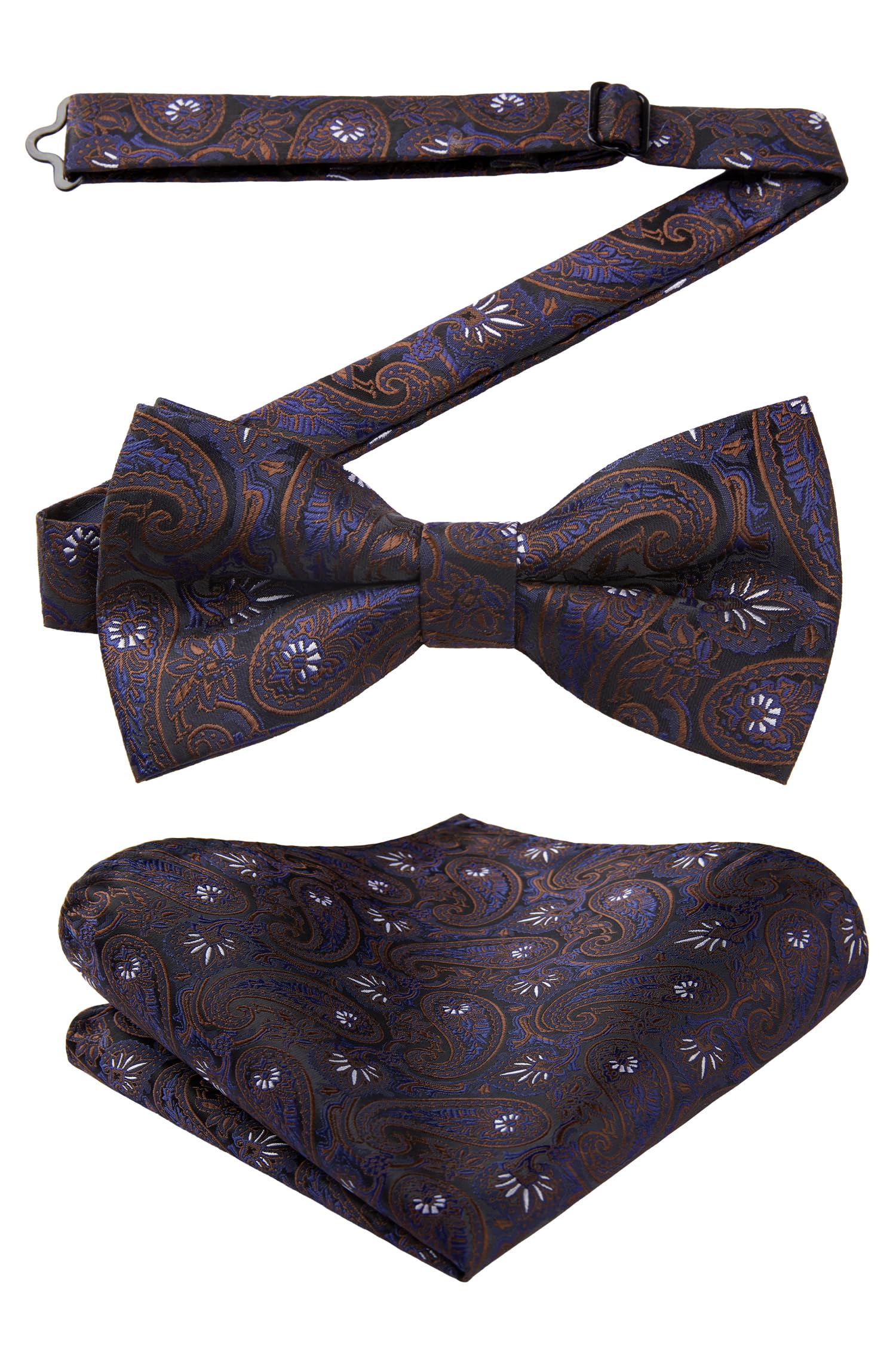 HISDERN Bow Ties for Men Paisley Floral Pre-tied Bowtie Pocket Square Set Men's Formal Bow Ties Wedding Party