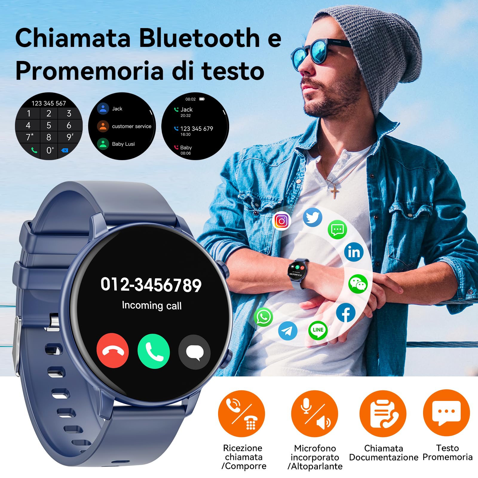 Hwagol Smartwatch Uomo Donna, Round Waterproof Fitness Tracker 140+ modalità Sportive Orologio Smartwatch con Contapassi/Cardiofrequenzimetro/SpO2/Cronometro per Android iOS