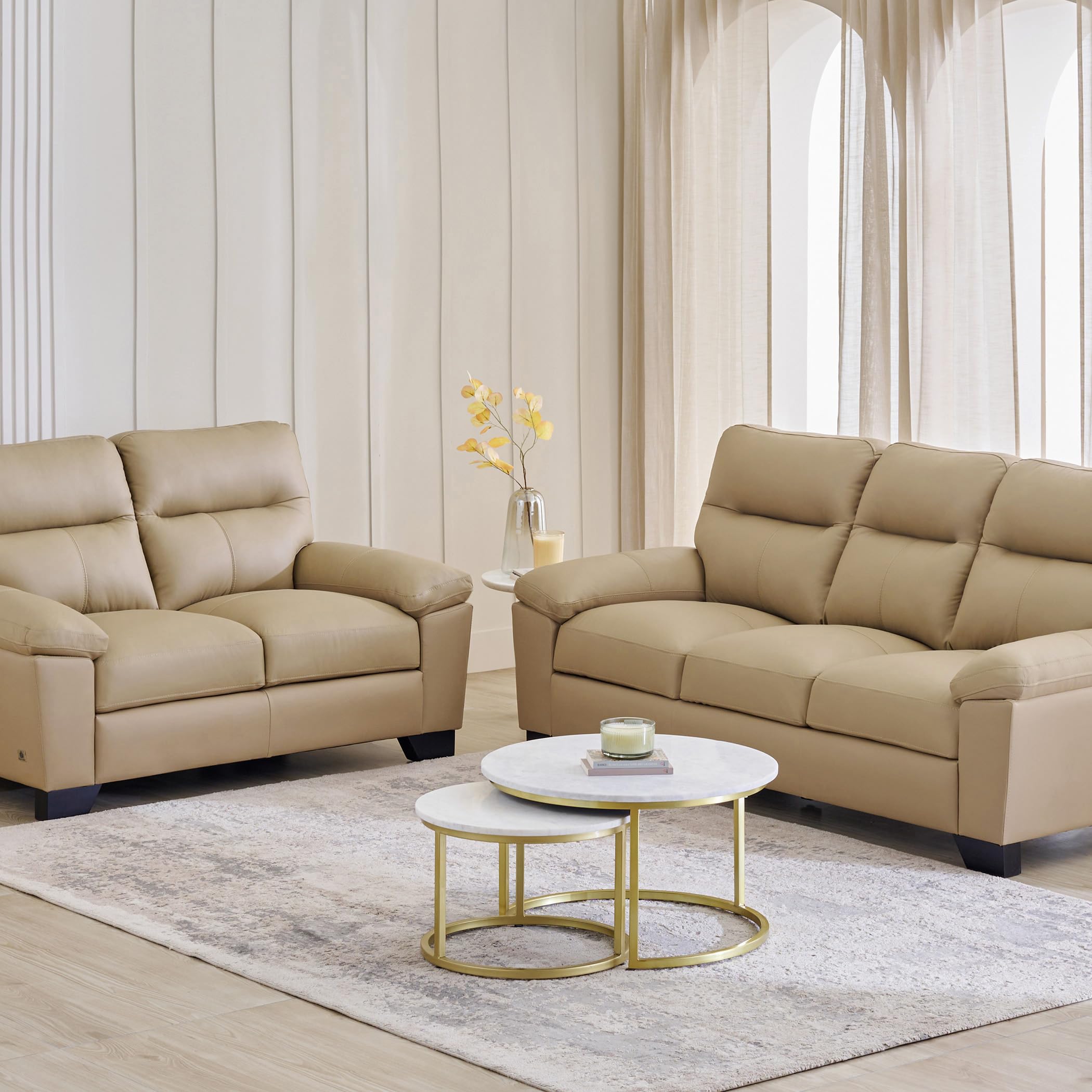 Home Centre Winchester NXT Half Leather 3+2 Seater Sofa Set - Beige-image-24