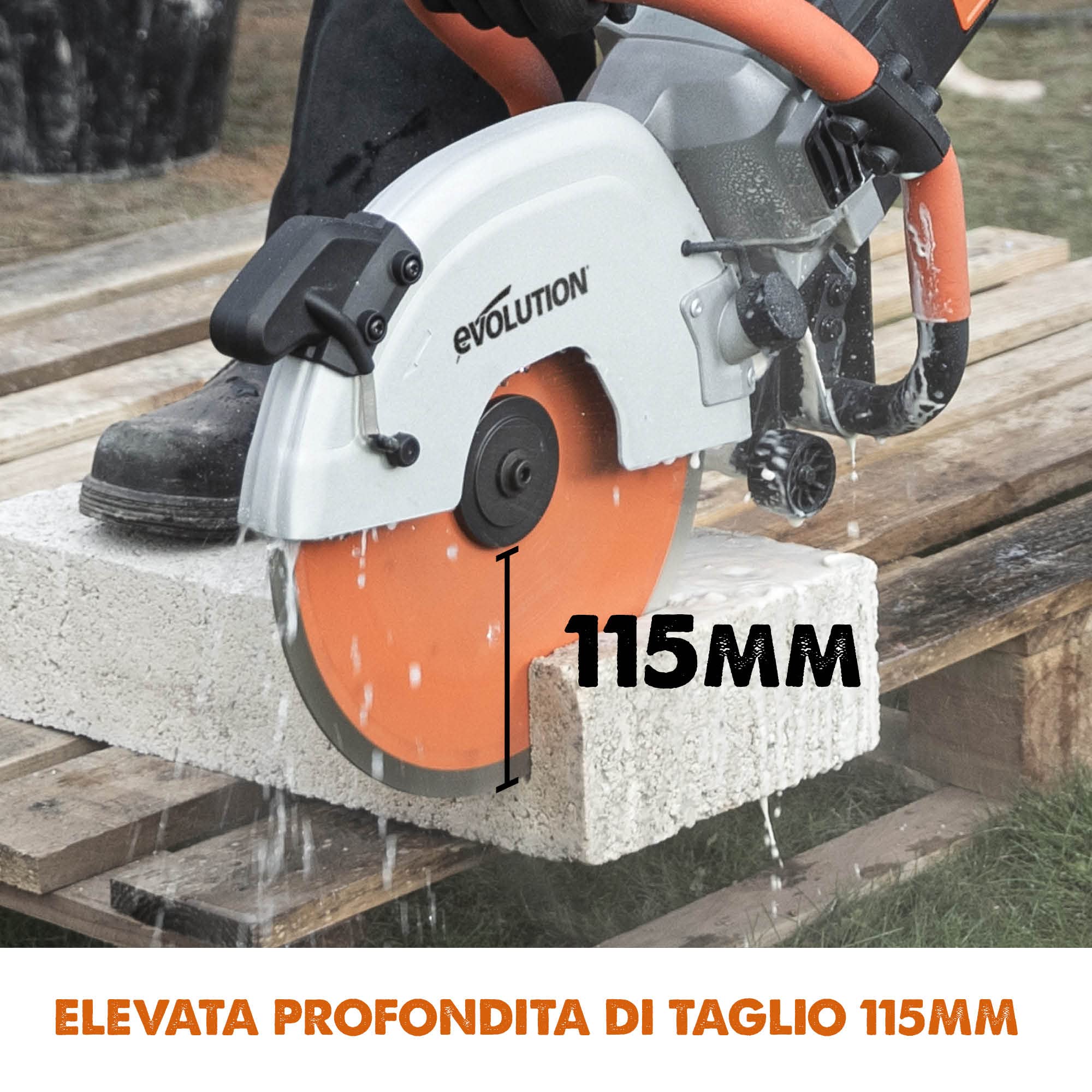 Evolution R300DCT+ 300 mm Sega da cemento - Motore da 2.400 W, non a benzina, capacità di taglio 115 mm, lama diamantata premium inclusa, troncatrice, troncatrice per ferro