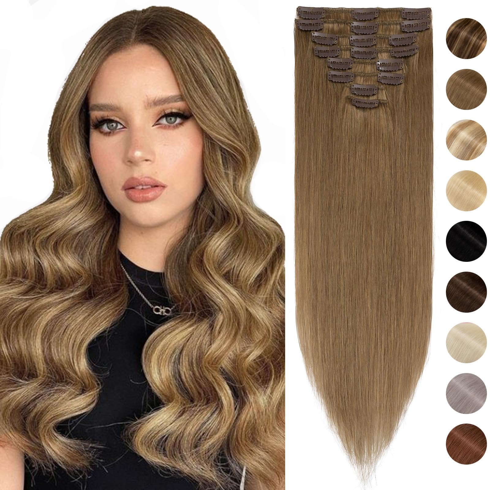 Silk-co Real Hair Extensions Hair Extensions Clip in Human Hair ...