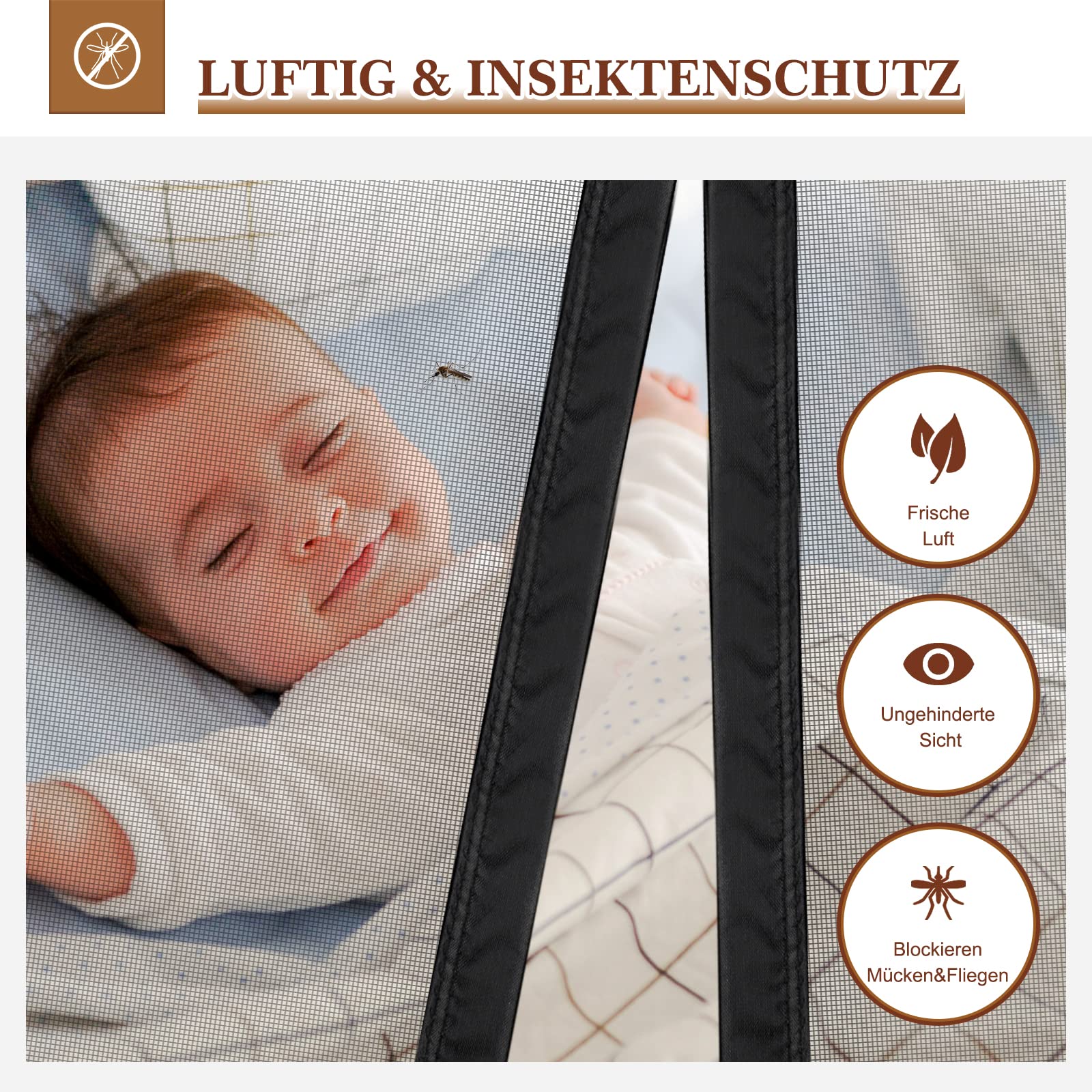 Yotache Fliegengitter Balkontür Magnet 90x200cm Fliegengitter Balkontür Seitliche Öffnung, Fliegengitter Tür Ohne Bohren für Schlafzimmer Kellertür Terrassentür, Schwarz