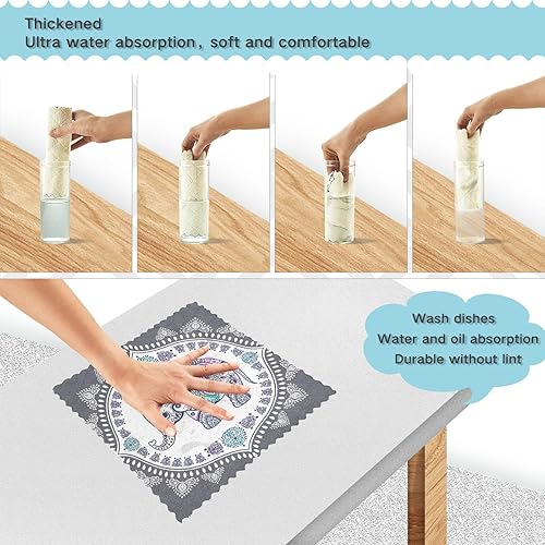 Miniatura 4 de Paquete de 6 toallas de cocina y paños de cocina de secado rápido con diseño de loto indio vintage y suave, toalla de secado de microfibra suave