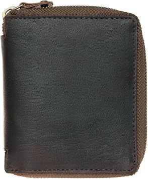 FLW Small Strong Oiled Genuine Leather Wallet With Metal Zipper Around Without Logos