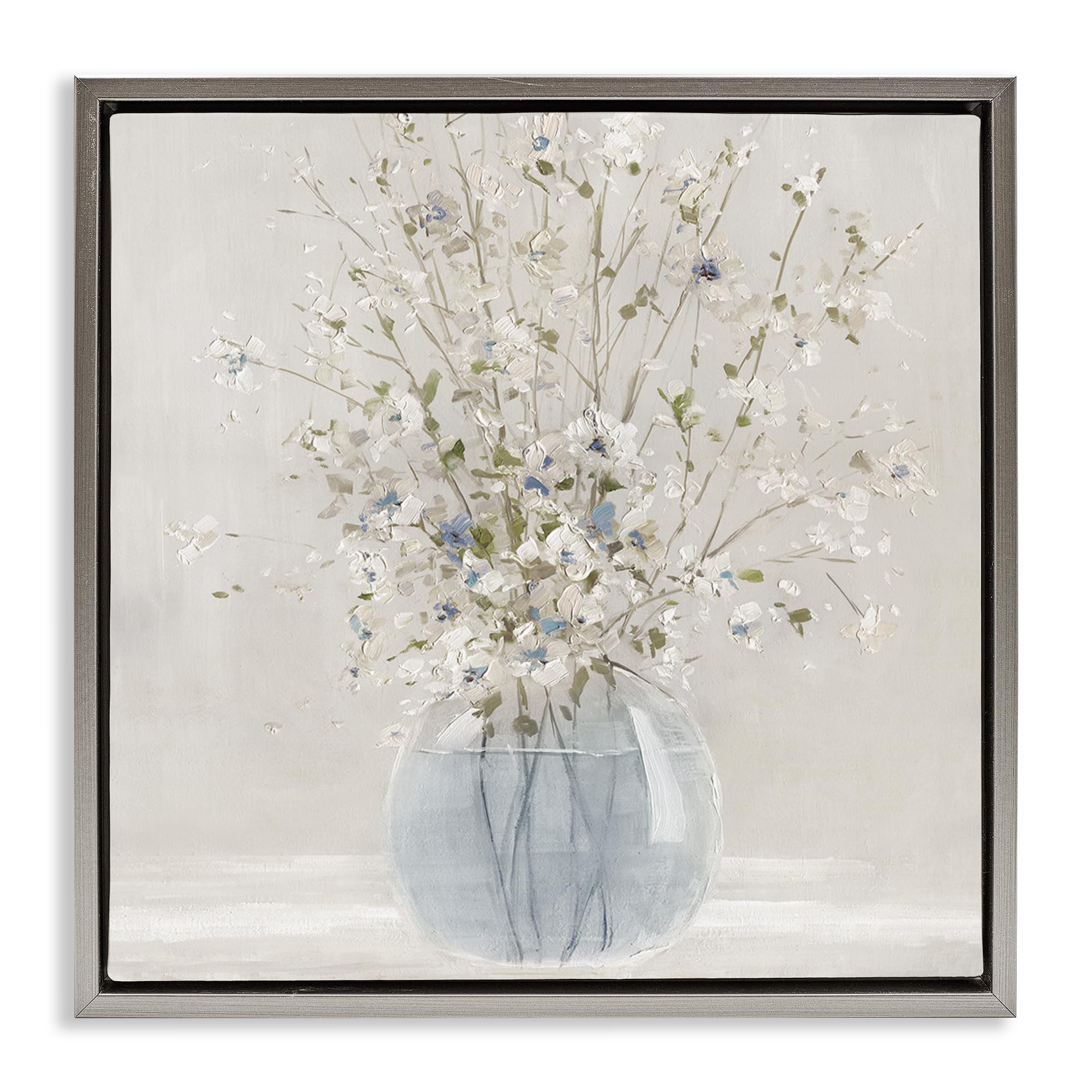 Stupell Industries Luster Gray (Matte) 'Serene Glass Vase Bouquet'| Floating Frame Canvas Art