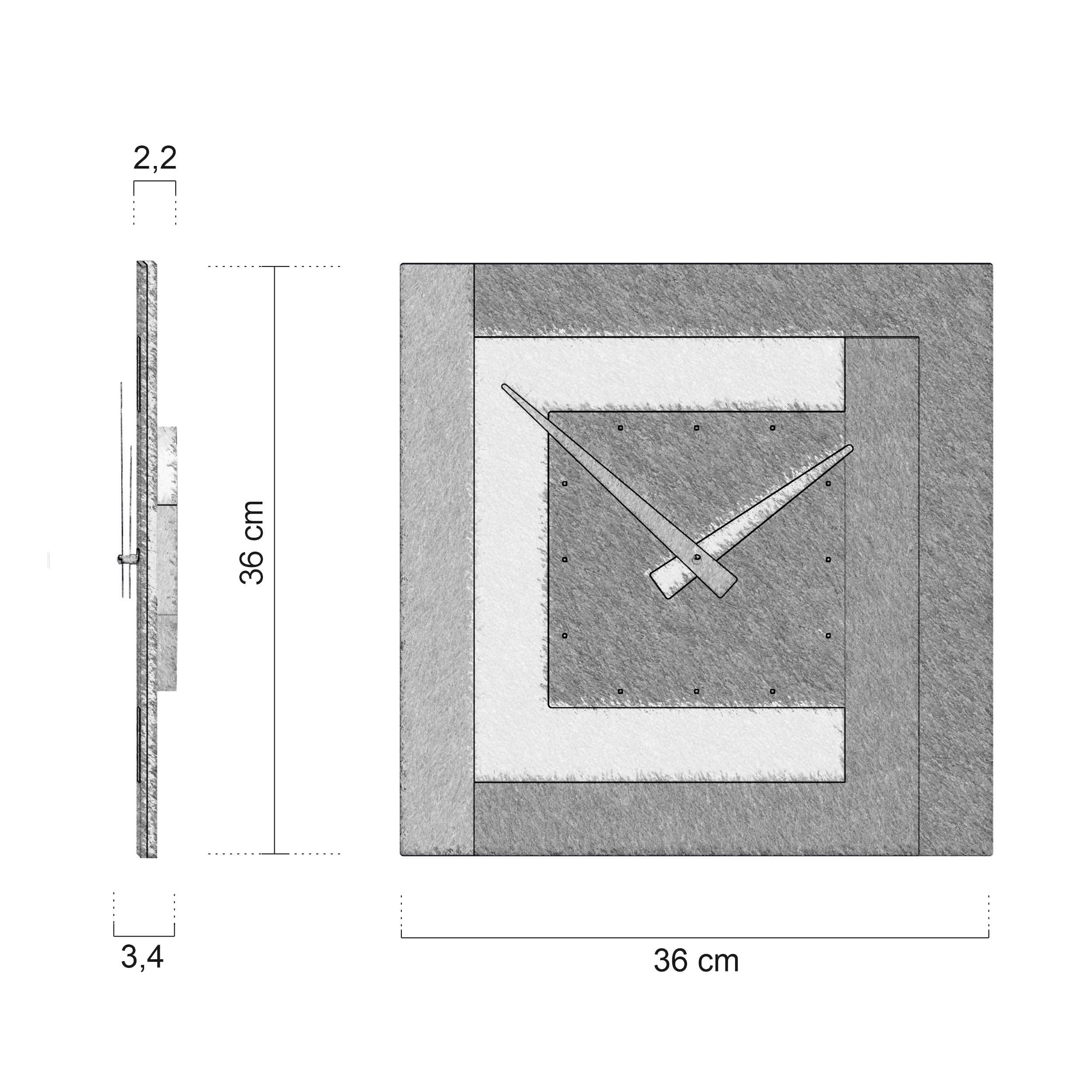 CalleaDesign - Moderne Wanduhr Schwarz quadratisch Stripes 36x36, Italienisches Design [Schwarz, Weiß, Aluminium, Quarzgrau].
