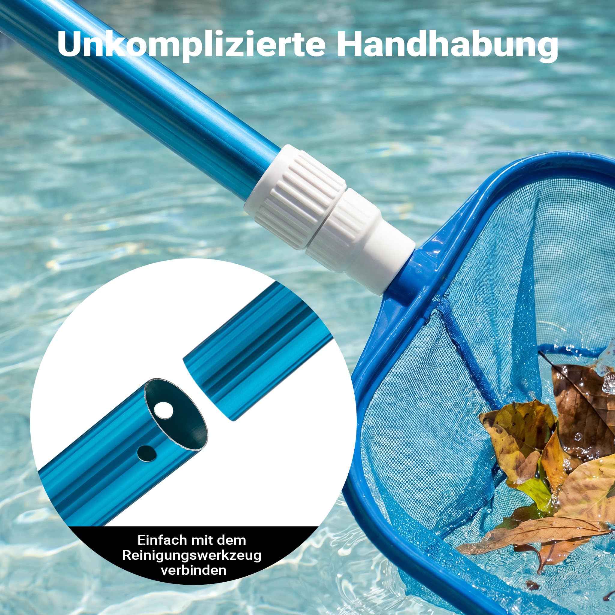 Wiltec Teleskopstange zur Poolreinigung ausfahrbar 120-360 cm Teleskopstiel passend für Bodenbürsten & Kescher