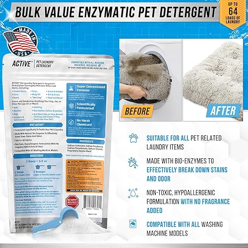 Miniatura 3 de ACTIVE - Detergente para ropa sucia para mascotas, detergente en polvo a base de enzimas para camas de perros, orina de gato, desodorante enzimático