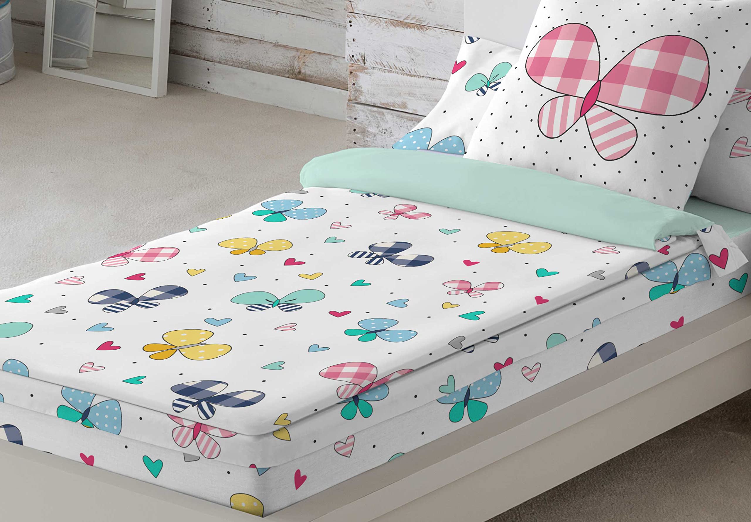 COOL KIDS Saco nórdico sin Relleno Vichy Butterly Cama 90