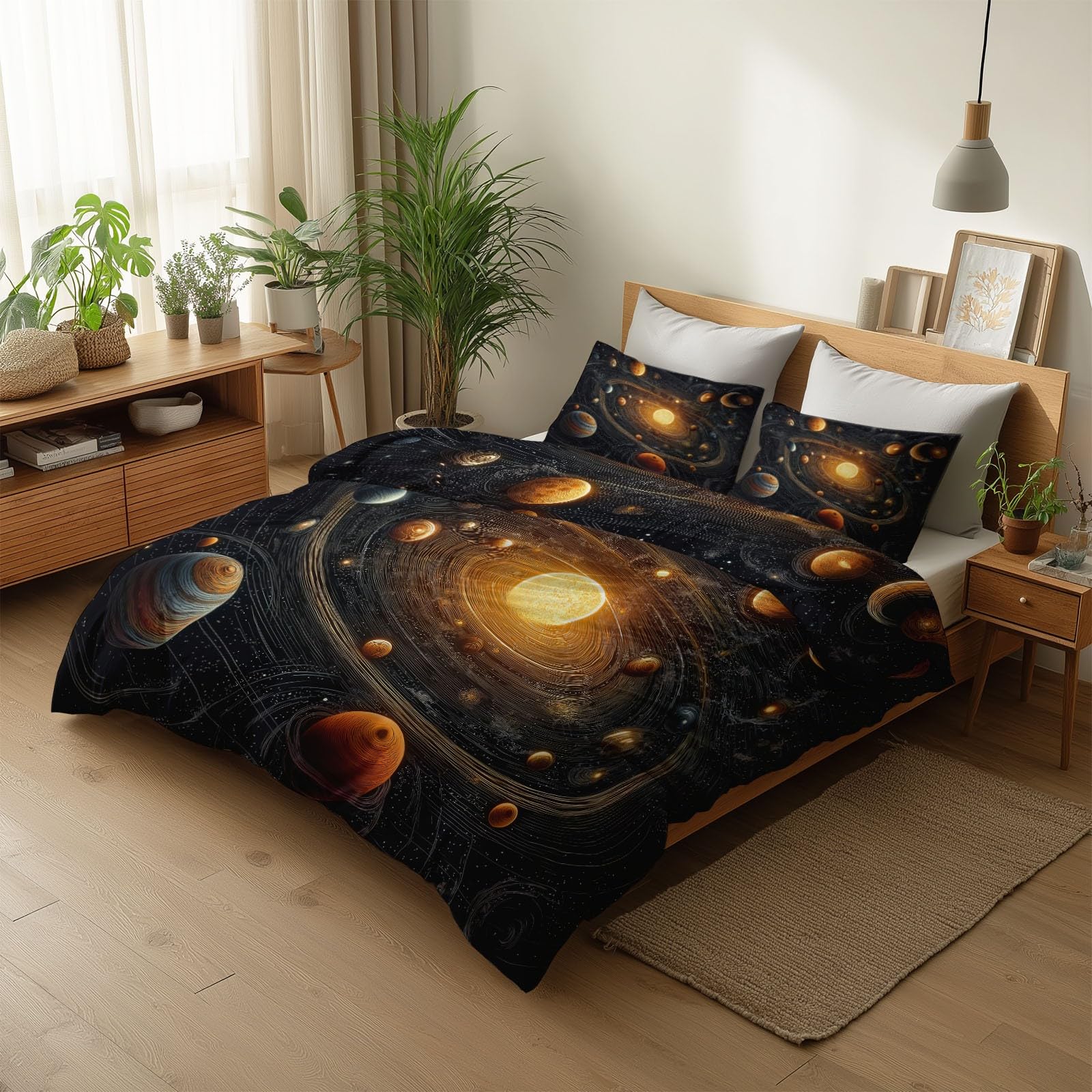Genérico Juego de Funda Nórdica 150 x 220 cm Reversible Sistema Solar de Fantasía Estrellas Espirales 3 Piezas, Negro Tinta Suave y Transpirable Funda Nórdica, para Niños, Jóvenes y Adultos