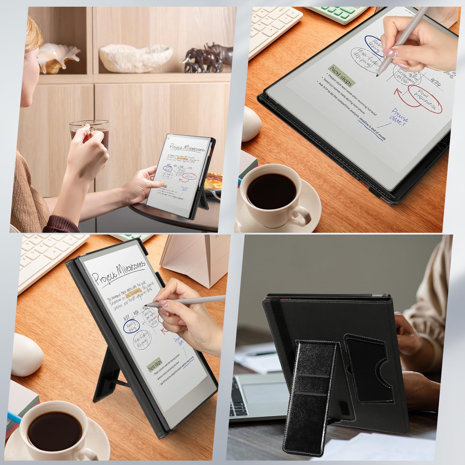 E NET-CASE Custodia per tablet Remarkable Paper Pro da 11,8 pollici (2024) – Design portatile aziendale in pelle PU aggiornata per carta digitale Remarkable Paper Pro con portapenne (nero vs marrone)