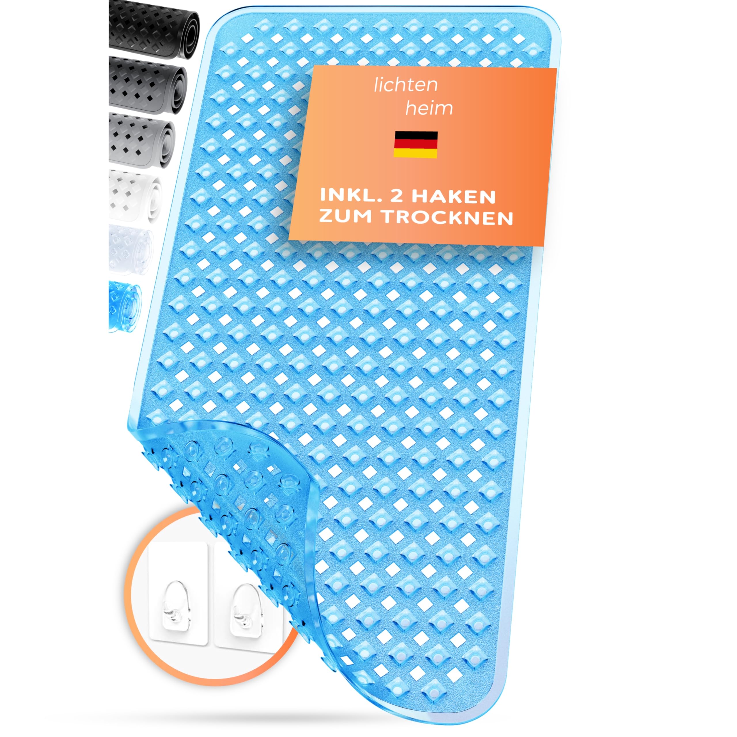 LICHTENHEIM Tapis de baignoire antidérapant 88x40cm | Sans BPA Tapis antidérapant baignoire | Tapis de bain antidérapant pour bébé, enfants et personnes âgées | Tapis antidérapant Anti Glisse | Insert