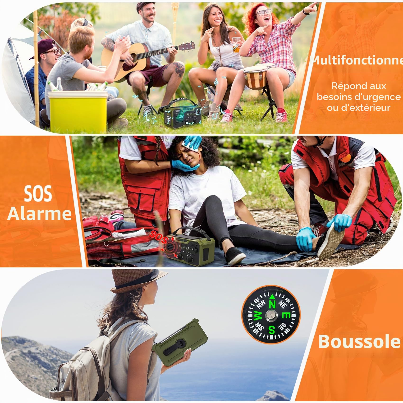 Radio Survie 27000 Mah,RadioSolaire À Manivelle FM/Am, RadioDynamo avec Alarme Sos avec Lampe, RadioA Pile Survie Peut Charger Un Téléphone Portable Et Lecture Bluetooth (Vert)