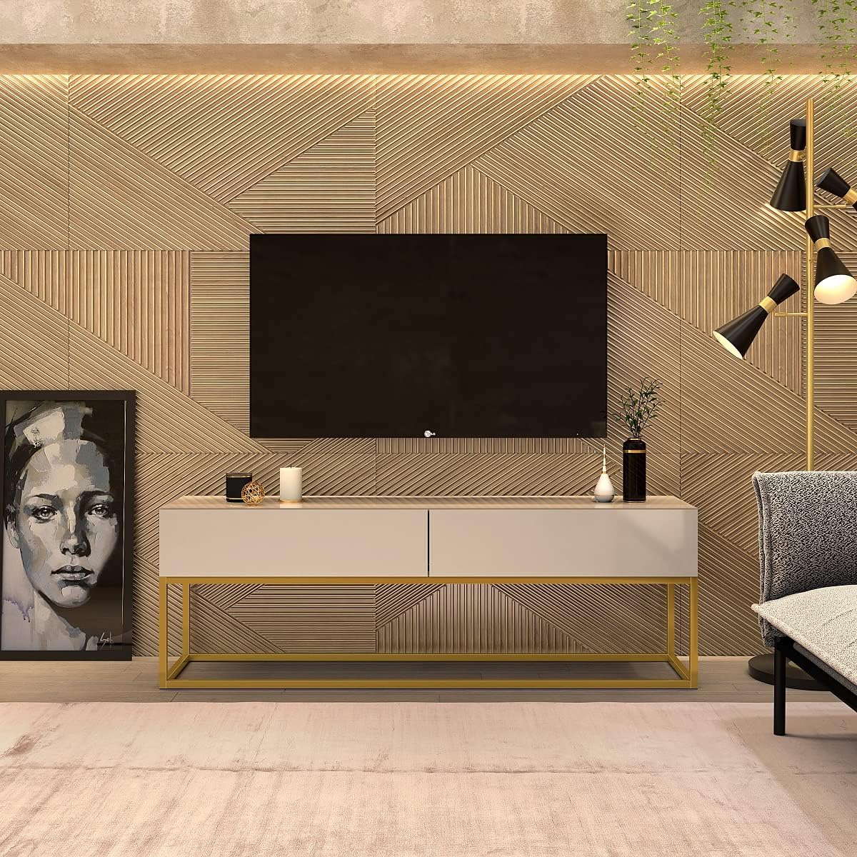 Rack Bancada Para Sala Tv Ate 50 Polegadas Off White/Dourado 1 81j9N6AgD0L. AC SL1200