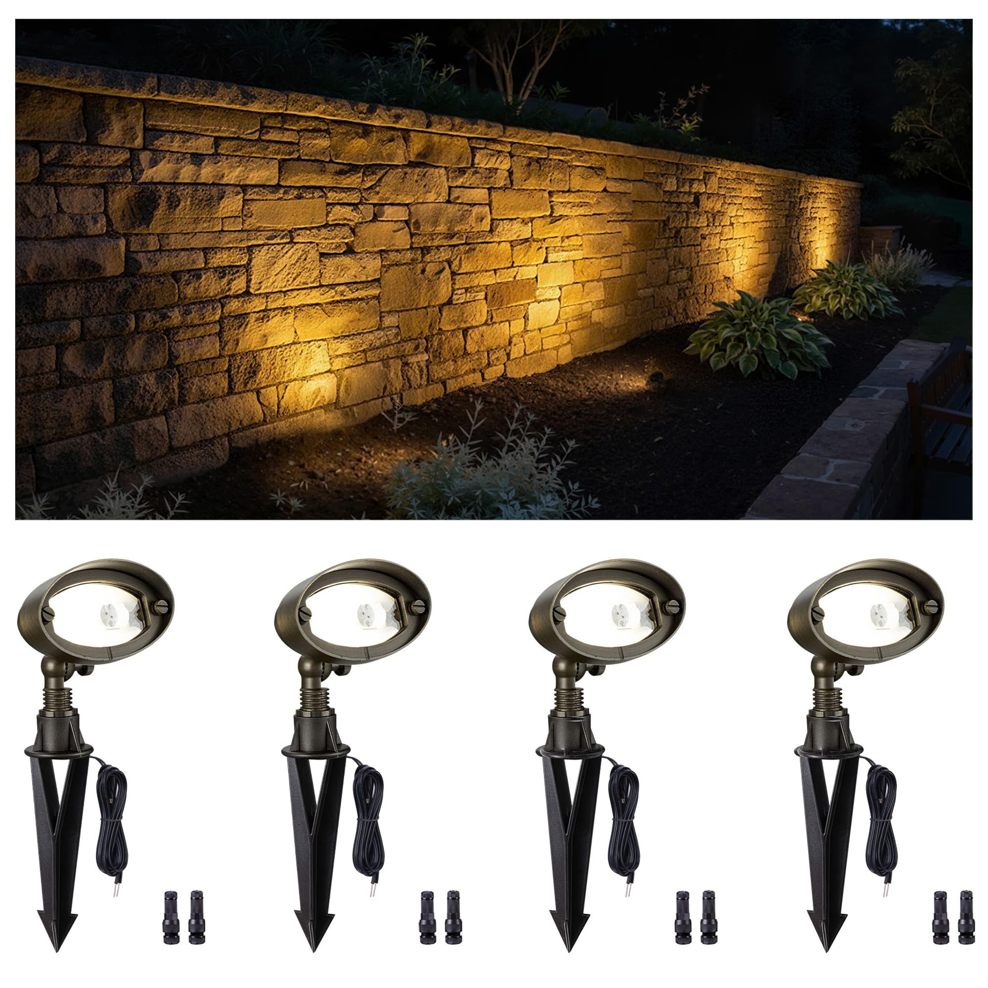 Photo 1 of Gardenreet Outdoor Low Voltage Flood Light - Solid Brass Landscape LED Wall Wash Light, 12V Hardwired Waterproof, Antique Bronze Lighting for Yard Wall Tree House Without G4 Bulb 4 Pack