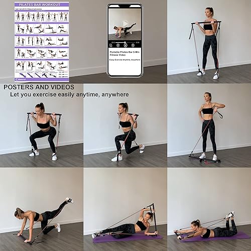 Miniatura 2 de Kit de Barra de Pilates Portátil con Bandas de Resistencia para Hombres y Mujeres - 3 Juegos de Bandas de Resistencia para Ejercicio - Gimnasio en