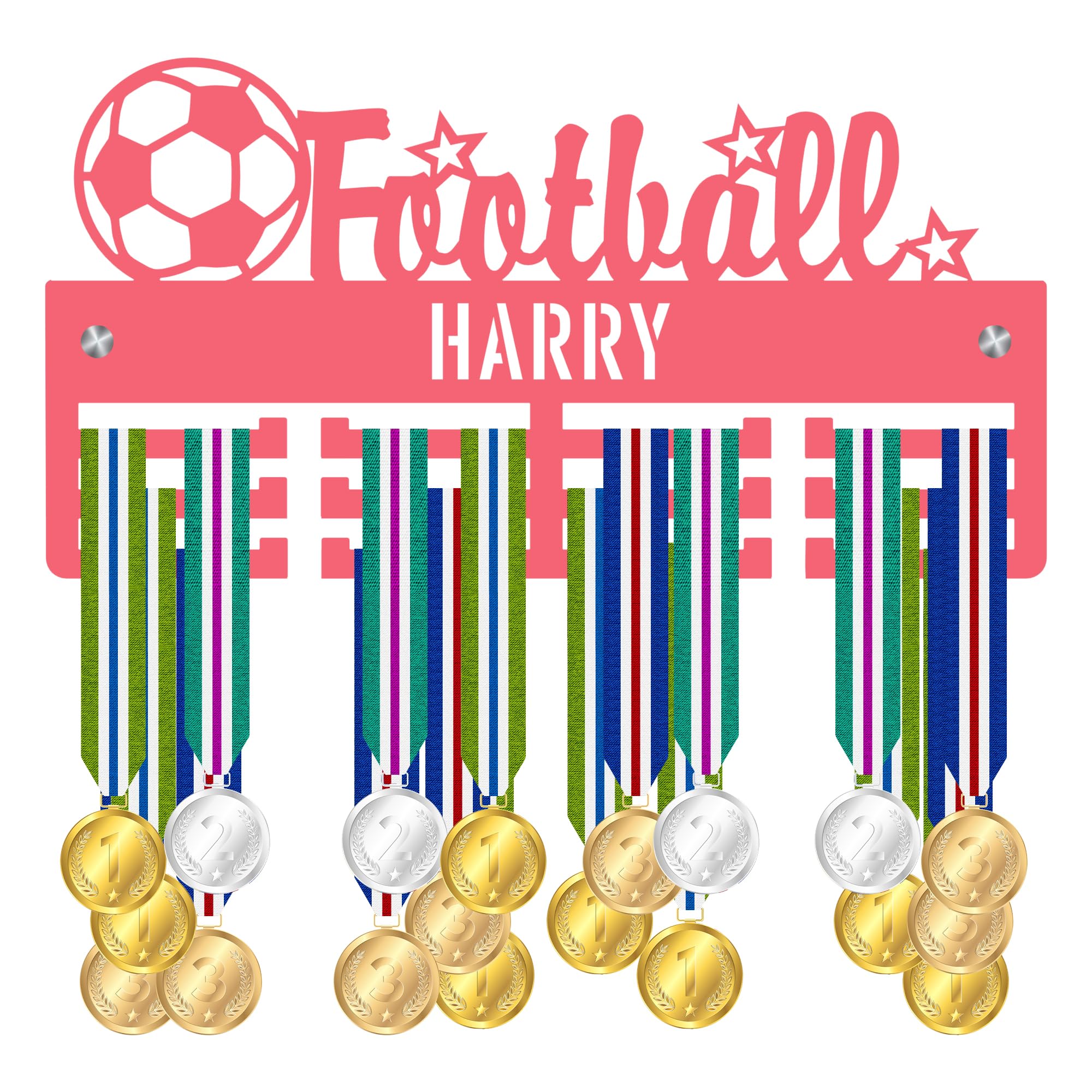 Personalised Medal Holder Display Rack - Football Script Design - Custom Name Heavy Duty 5mm Acrylic Medal Hanger for Wall - Soccer Player & Team Gifts for Men & Boys