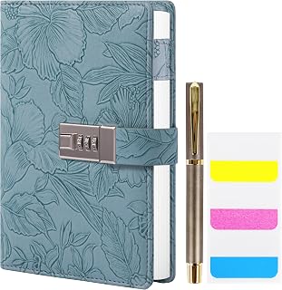 TIEFOSSI Tagebuch mit Schloss für Frauen, 3D-geprägtes Tagebuch mit Schloss, 224 Seiten breite linierte Notizbücher, PU-Leder mit Stift und Aufklebern, Planer Organizer für Damen & Herren