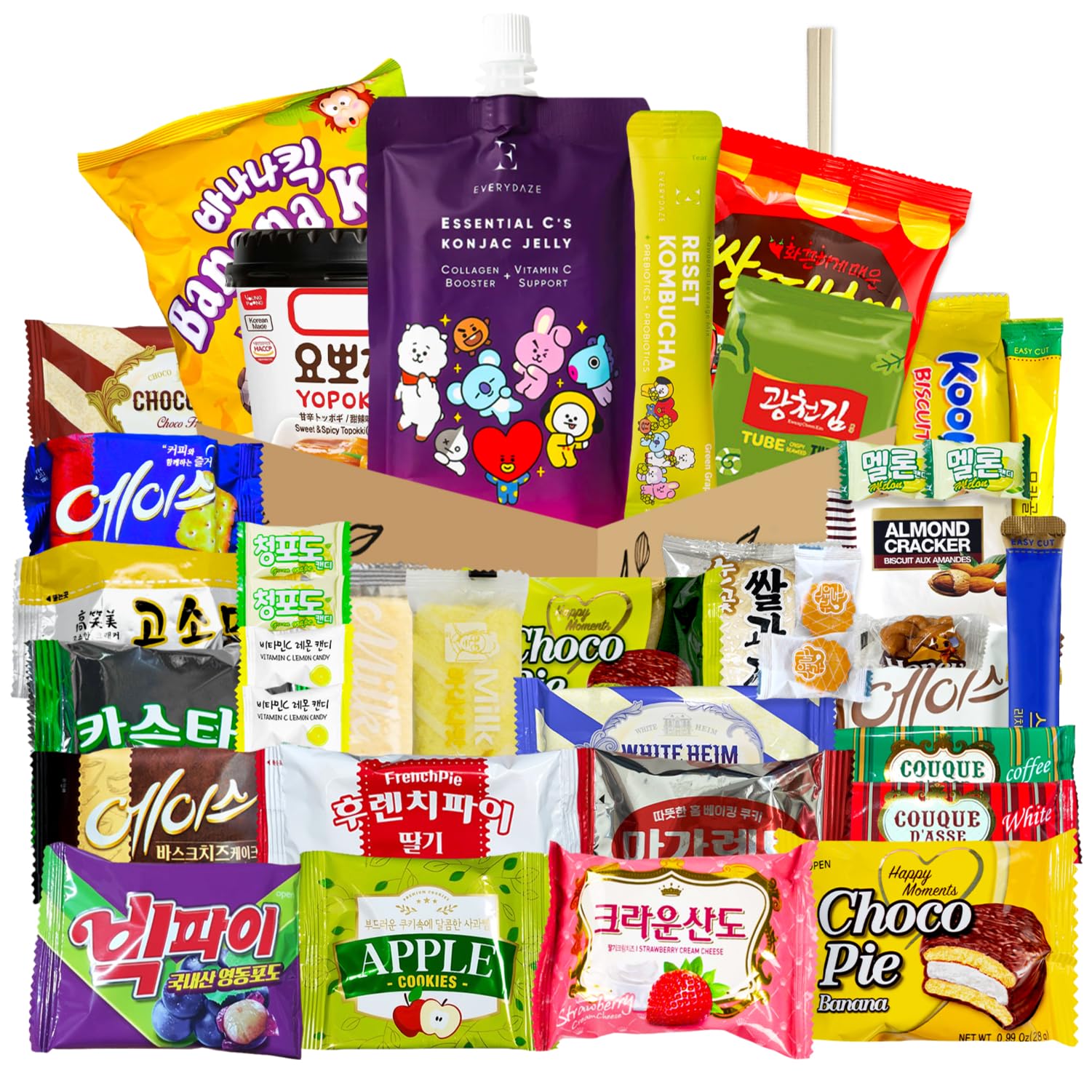 Korean Snack Box 38 Count - Variety of Individually Wrapped Korean Snacks with Chips, Sweets and Tteokbokki for Kids, Children, College Students and Adults. Gift Box for K-Food Lovers - Journey of Korea