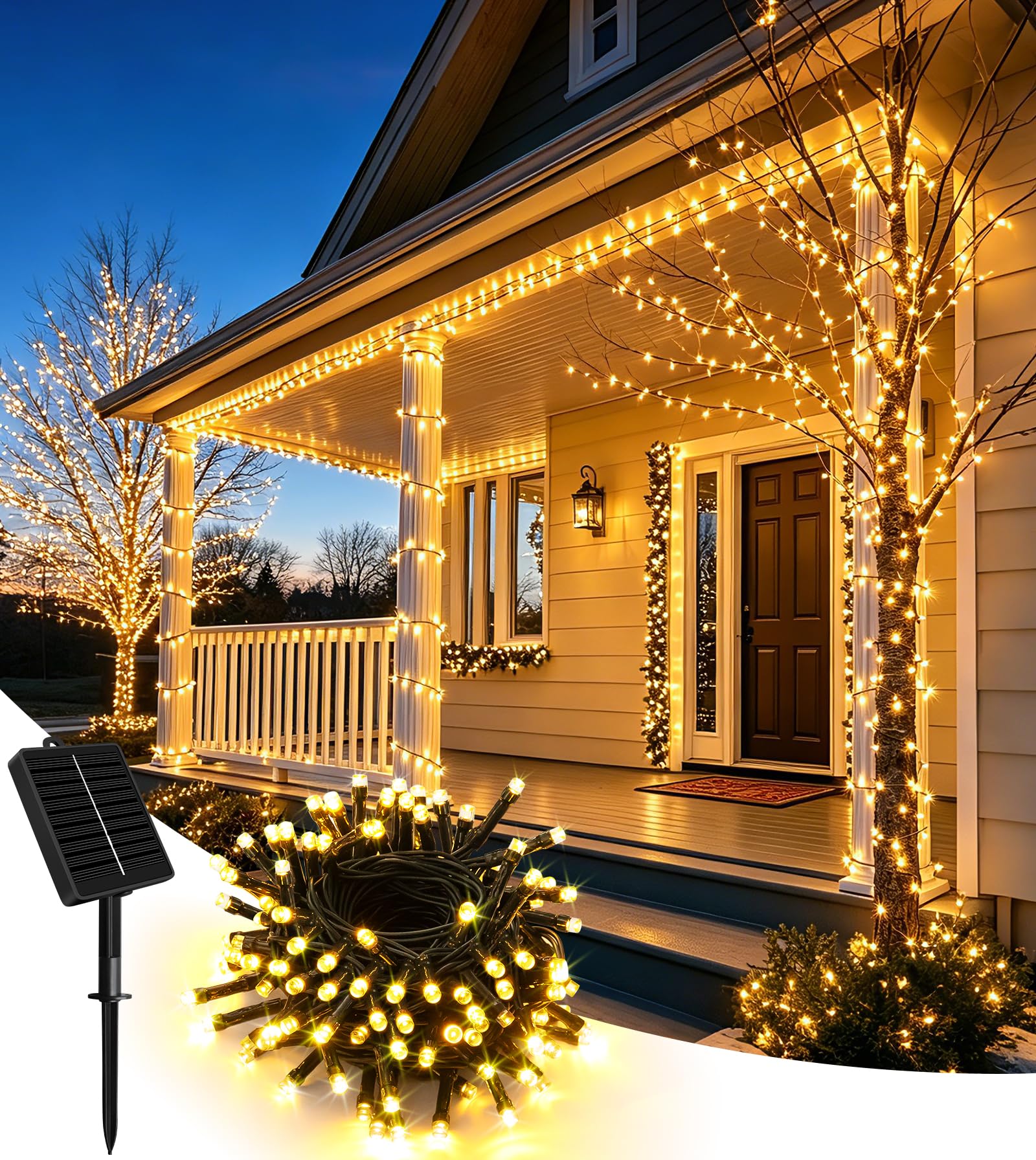 Solar String Lights Outdoor Garden, 40FT 100 LED String Lights Solar Powered with 8 Modes, Timer&Memory, IP65 Waterproof Solar Patio Lights, Solar Fairy Lights for Yard,Party,Christmas (Warm White)
