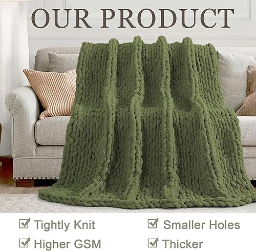 Miniatura 4 de Manta de punto grueso de 50 x 60 pulgadas, 100% hecha a mano con hilo de felpilla suave, mantas de punto trenzado grueso de 4.4 libras, manta de