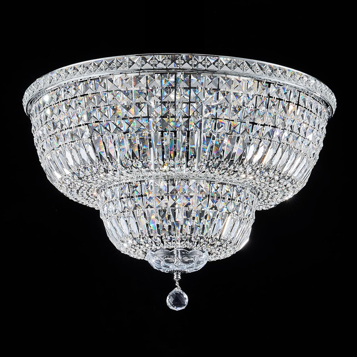 9 Light Modern Crystal Chandeliers Ceiling Light Fixture Flush Mount Ceiling Light for Living Room Dining Room Bedroom Foyer (Chrome, 24") Chrome 24"
