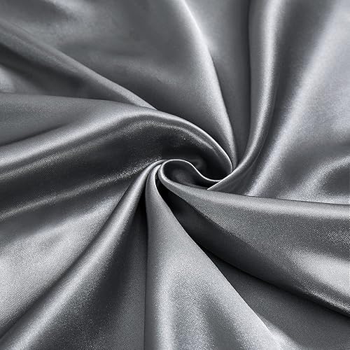 Miniatura 4 de Ersmak Juego de sábanas de satén de 7 piezas tamaño Queen, juego de sábanas de satén gris sedoso de lujo con 1 sábana bajera de bolsillo profundo, 1