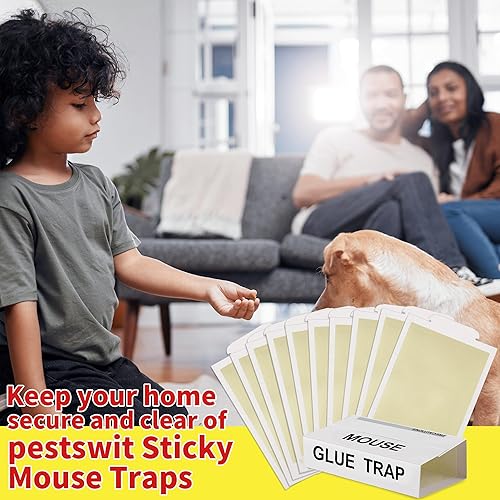 Miniatura 7 de Qualirey Paquete de 10 trampas adhesivas para ratones, tablero de pegamento para mouse Pro Strength para interiores para el hogar, trampas de