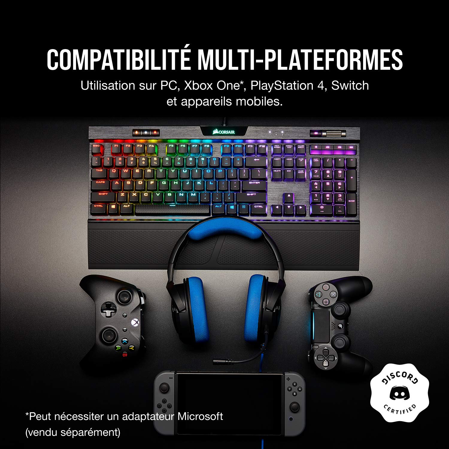 CORSAIR HS35 Casque de Jeu Filaire Stéréo Léger Multiplateforme - Microphone Unidirectionnel Détachable - Membranes en Néodyme - PC, PS5, PS4, Xbox, Nintendo Switch, Mobile - Bleu